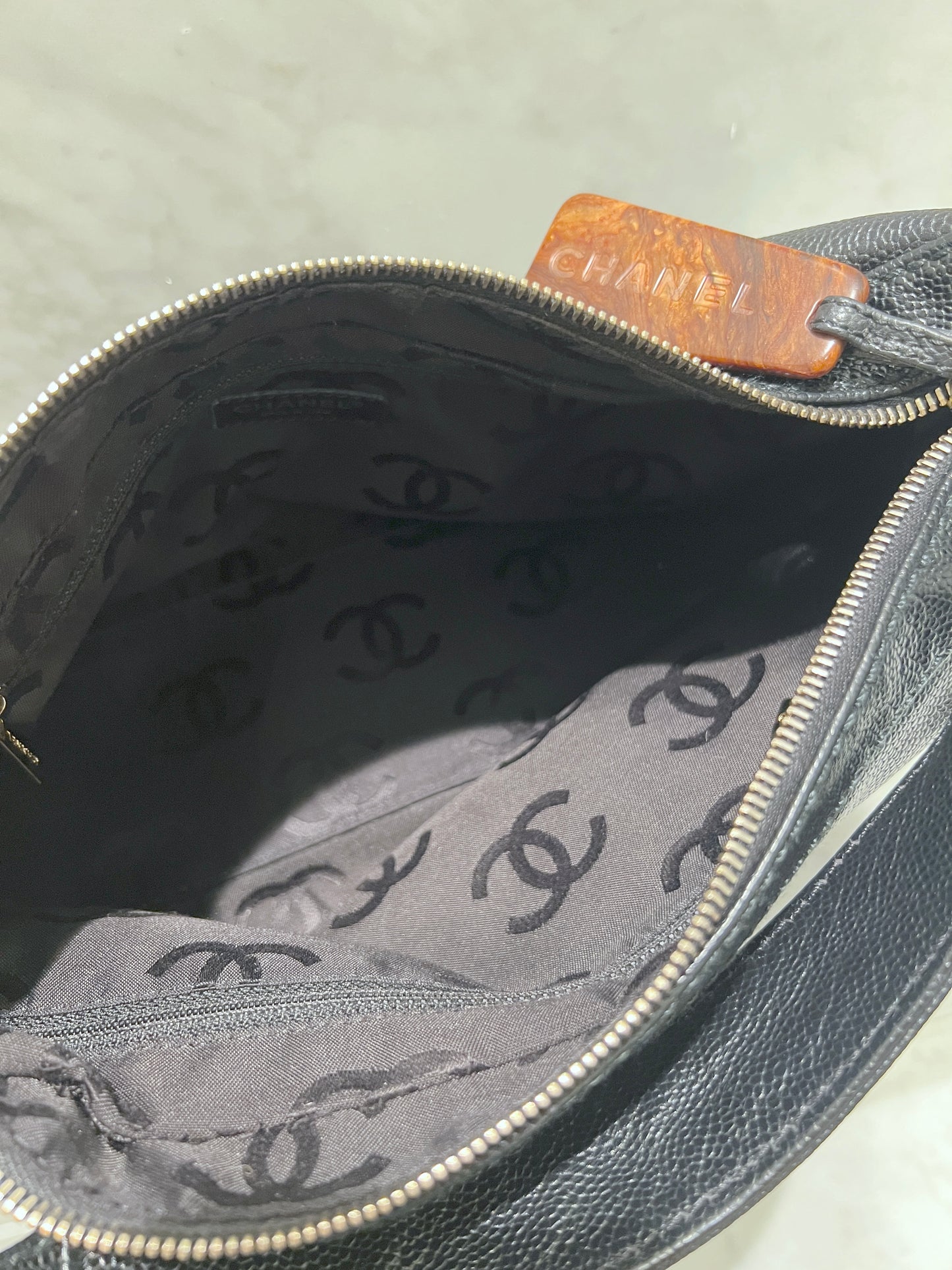 Chanel hobo木連接黑色手袋肩側背包 有卡貼 絕版稀有中古美品