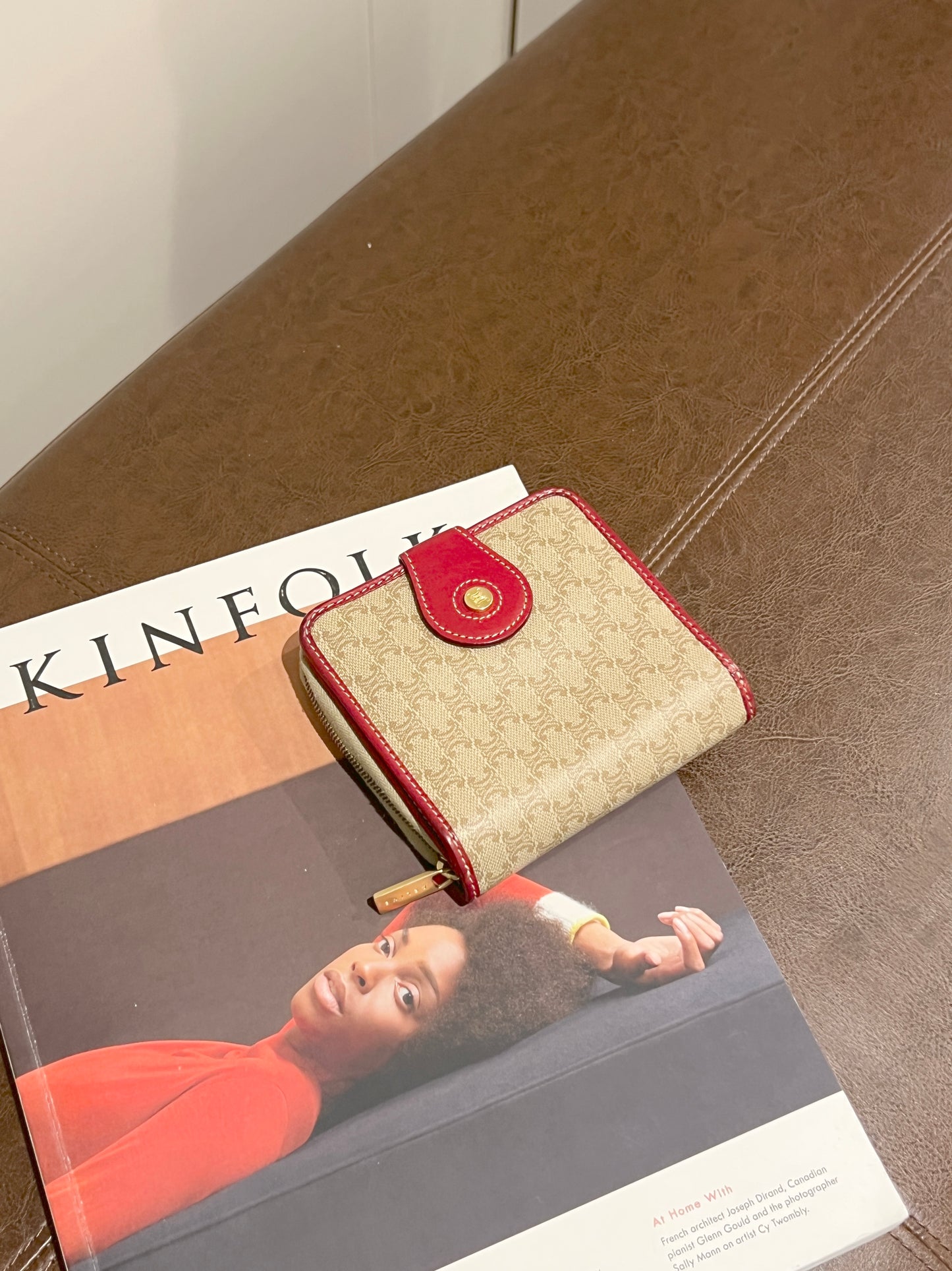Celine凱旋門啡色紅色零錢散子短錢包 日本中古二手Vintage