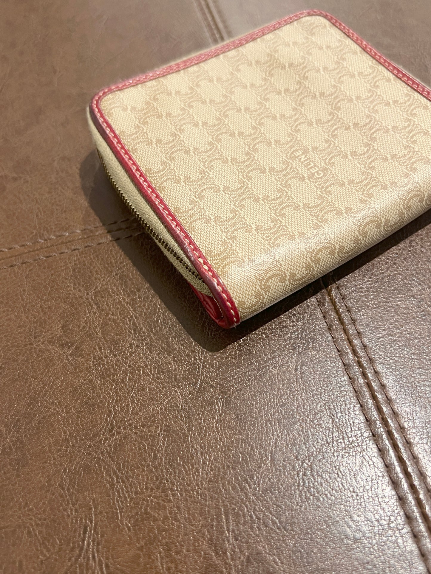 Celine凱旋門啡色紅色零錢散子短錢包 日本中古二手Vintage