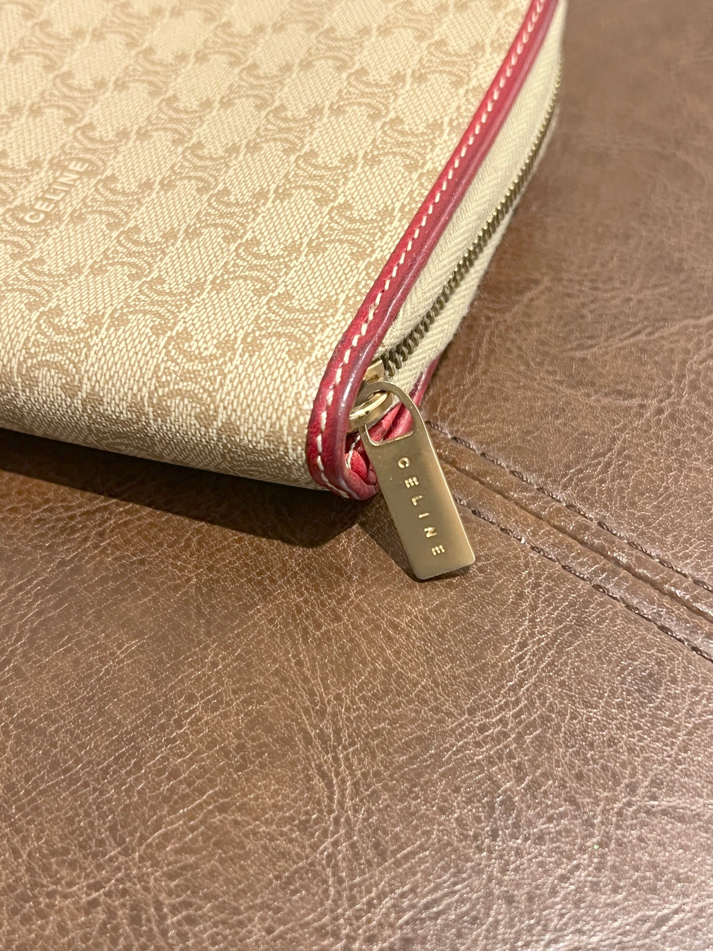 Celine凱旋門啡色紅色零錢散子短錢包 日本中古二手Vintage
