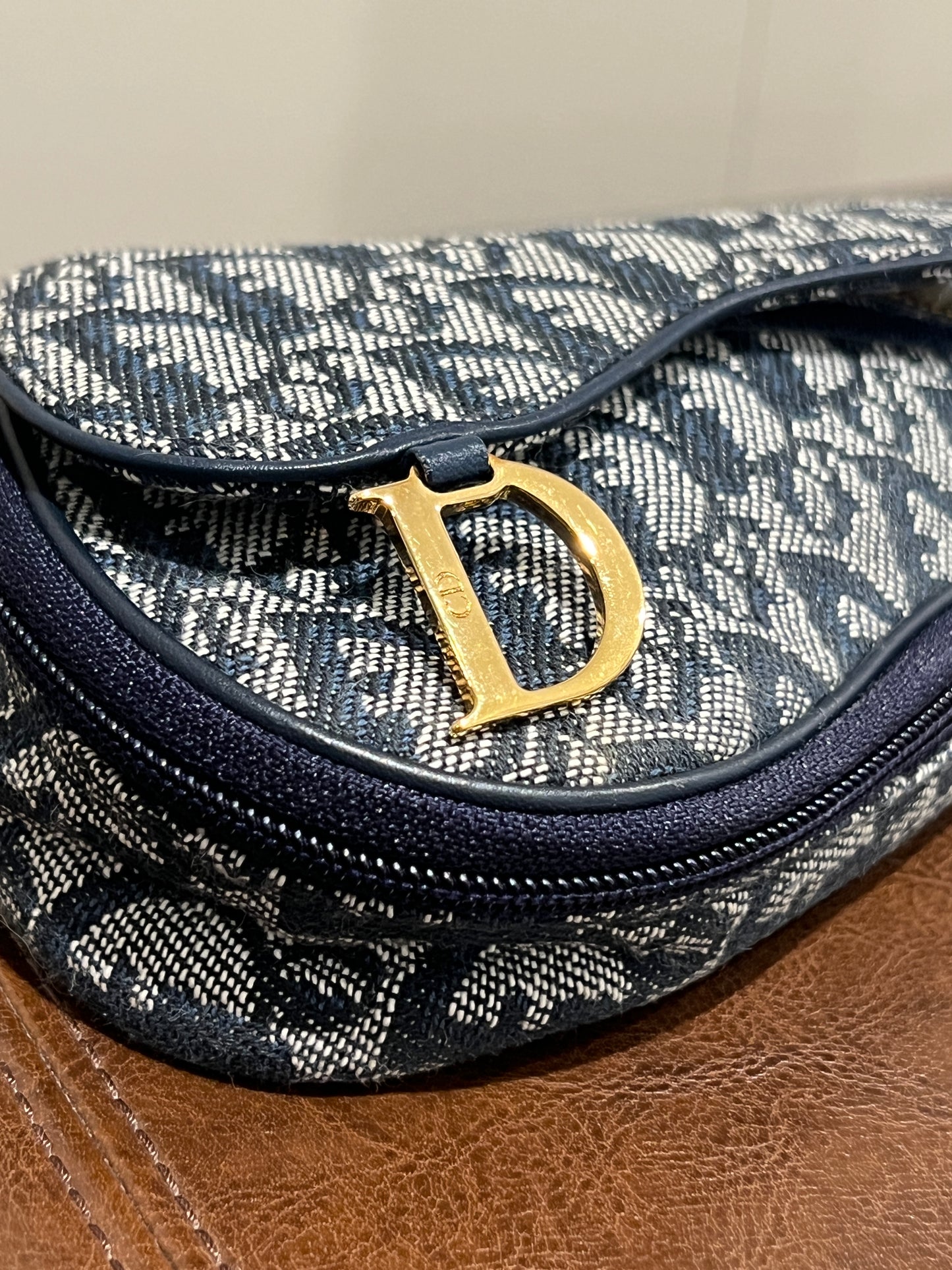 Dior Oblique Saddle藍色老花小馬鞍側背包 肩帶珍珠配飾手提鏈
