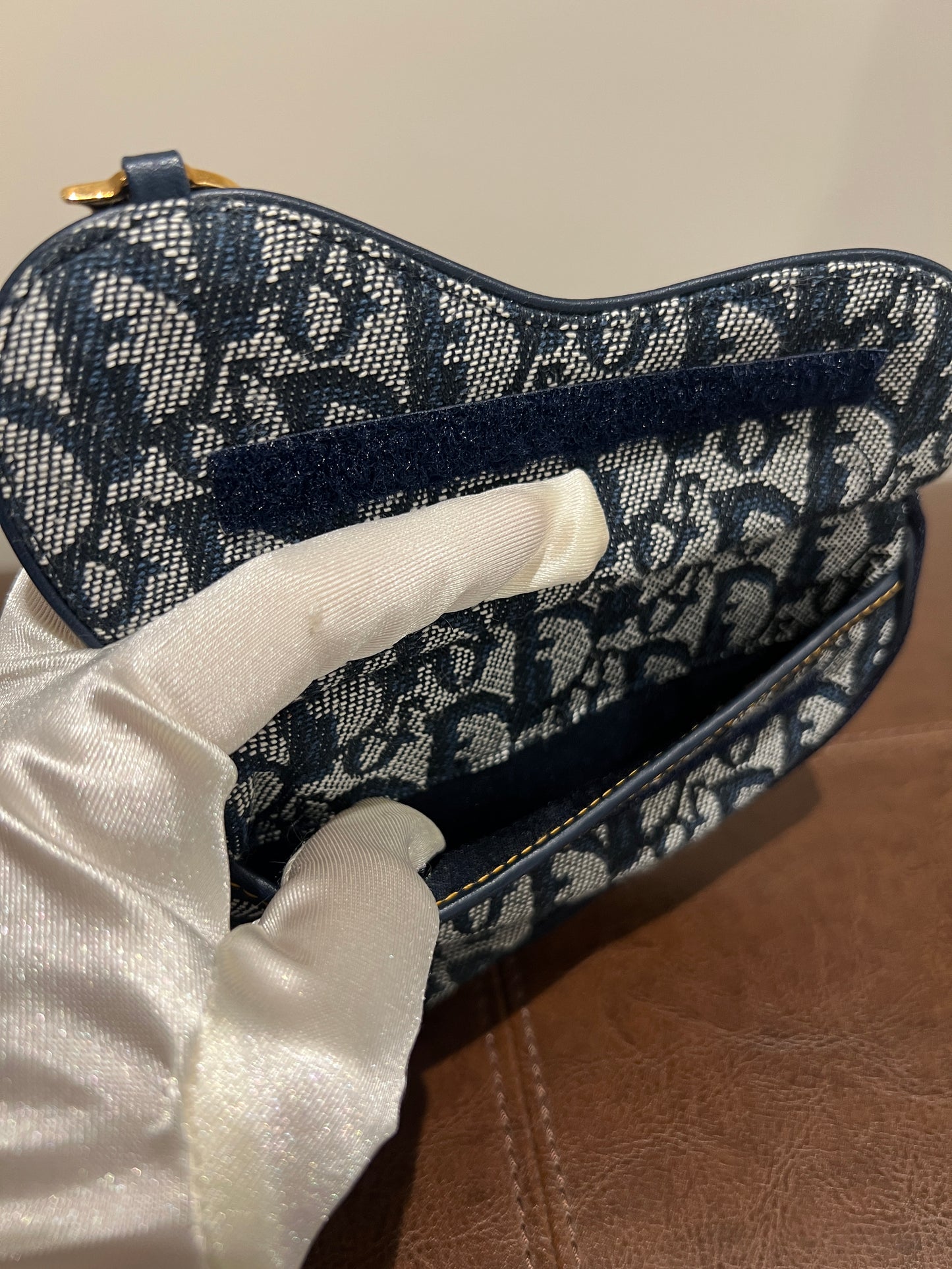 Dior Oblique Saddle藍色老花小馬鞍側背包 肩帶珍珠配飾手提鏈