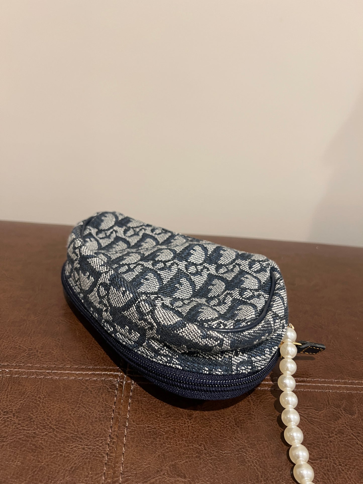 Dior Oblique Saddle藍色老花小馬鞍側背包 肩帶珍珠配飾手提鏈