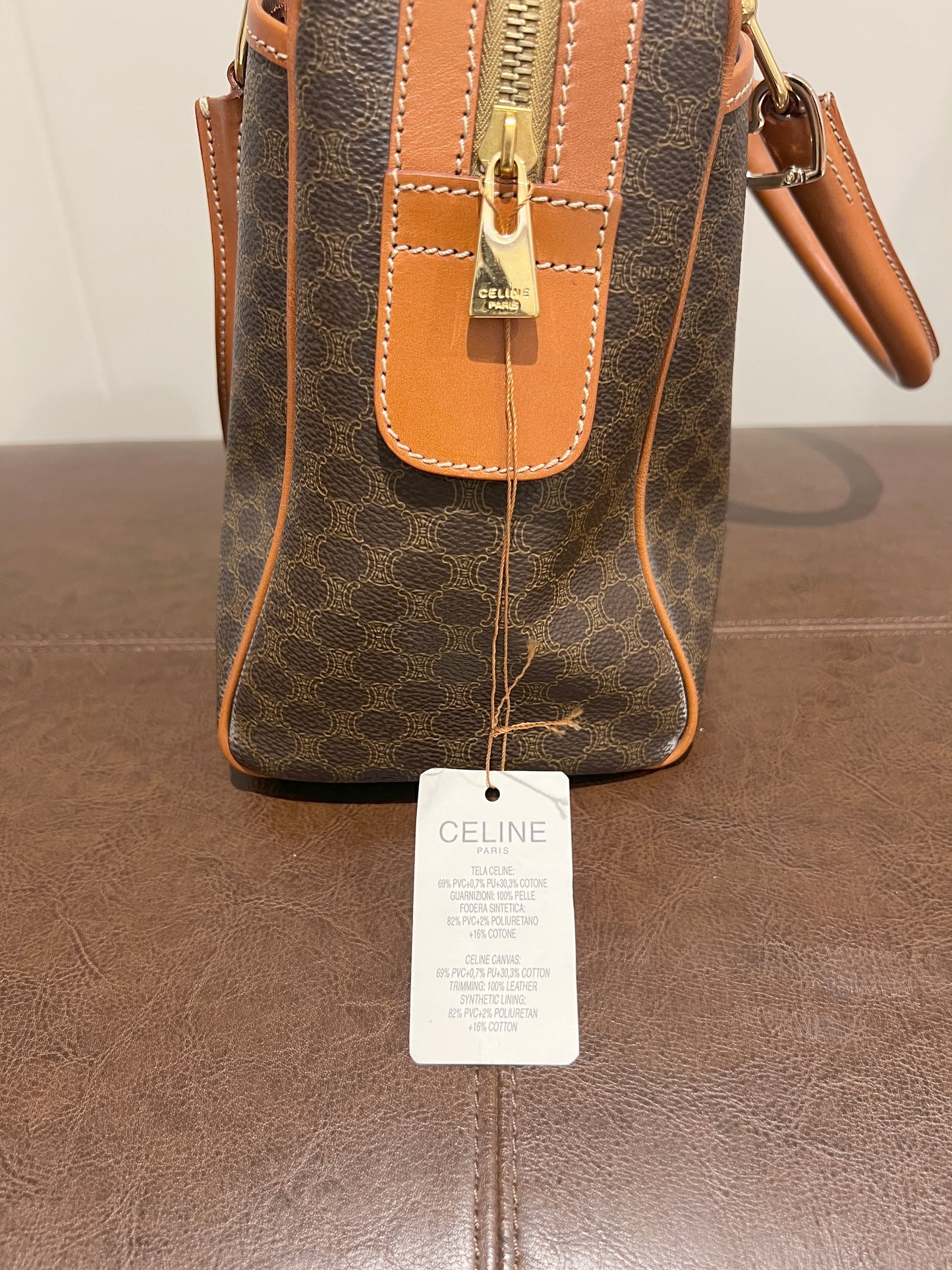 中古極美品 Celine凱旋門啡色波士頓手提袋側肩斜揹袋 送肩帶心形扣