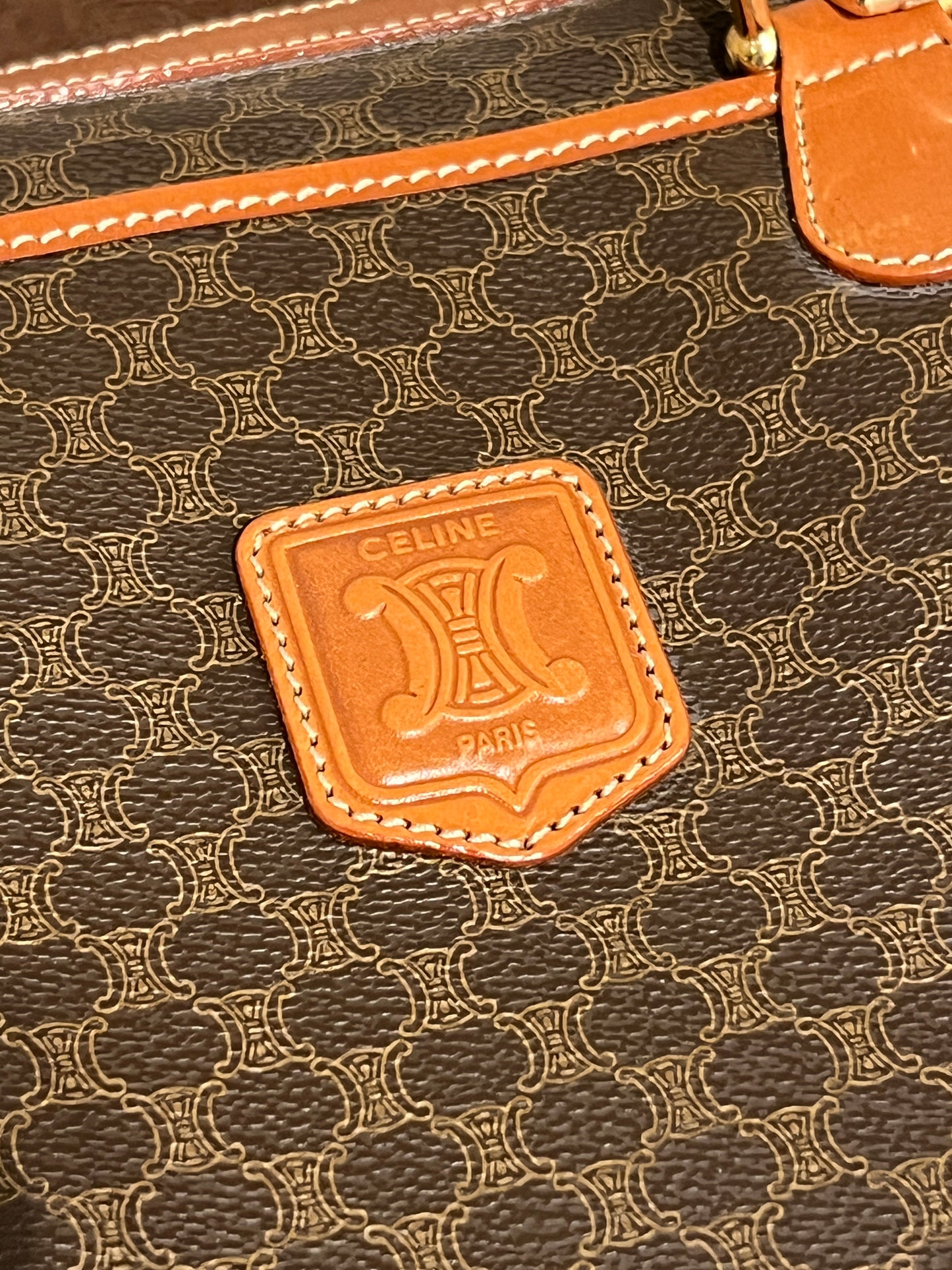 中古極美品 Celine凱旋門啡色波士頓手提袋側肩斜揹袋 送肩帶心形扣