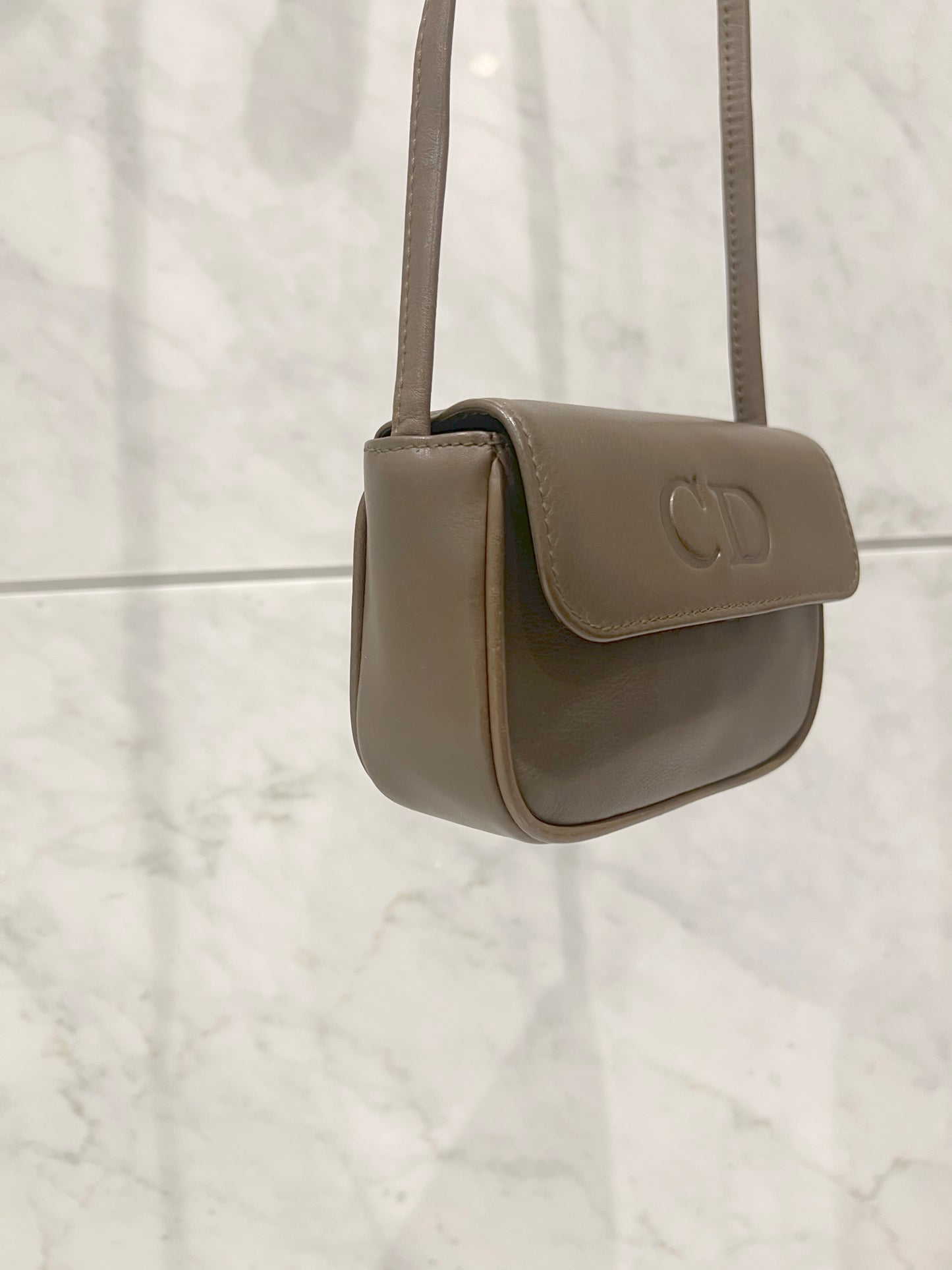 Dior CD橄欖啡綠色皮革斜背袋則肩手提包 中古Vintage