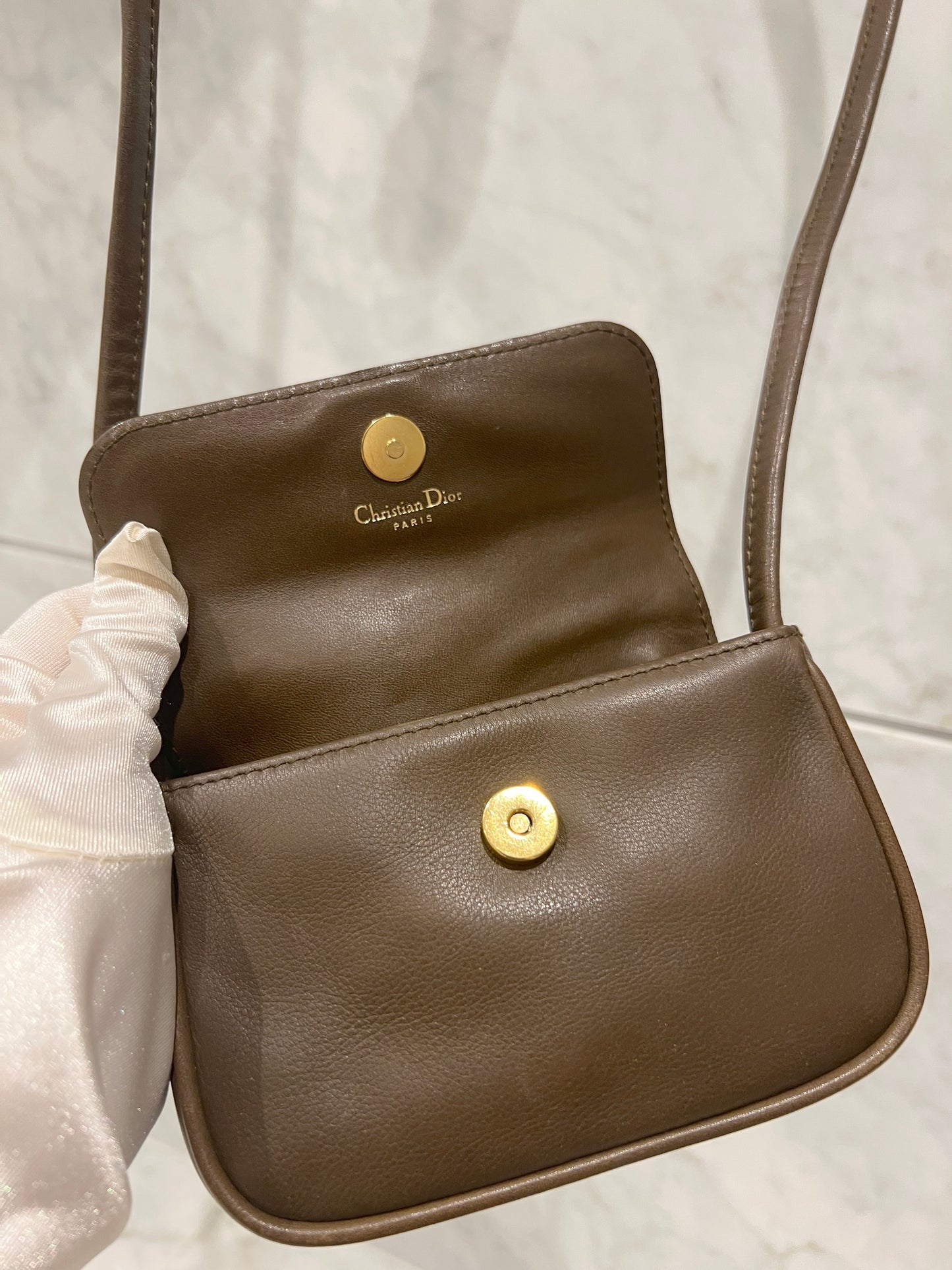 Dior CD橄欖啡綠色皮革斜背袋則肩手提包 中古Vintage