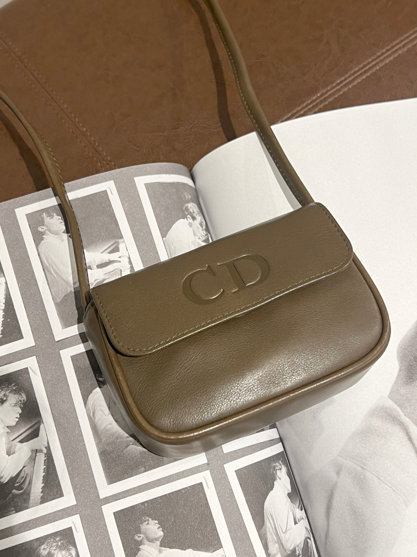 Dior CD橄欖啡綠色皮革斜背袋則肩手提包 中古Vintage