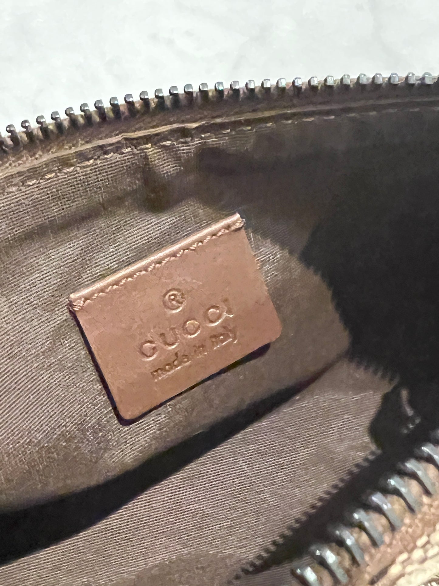 Gucci皮革手柄啡色老花手提肩背側肩袋