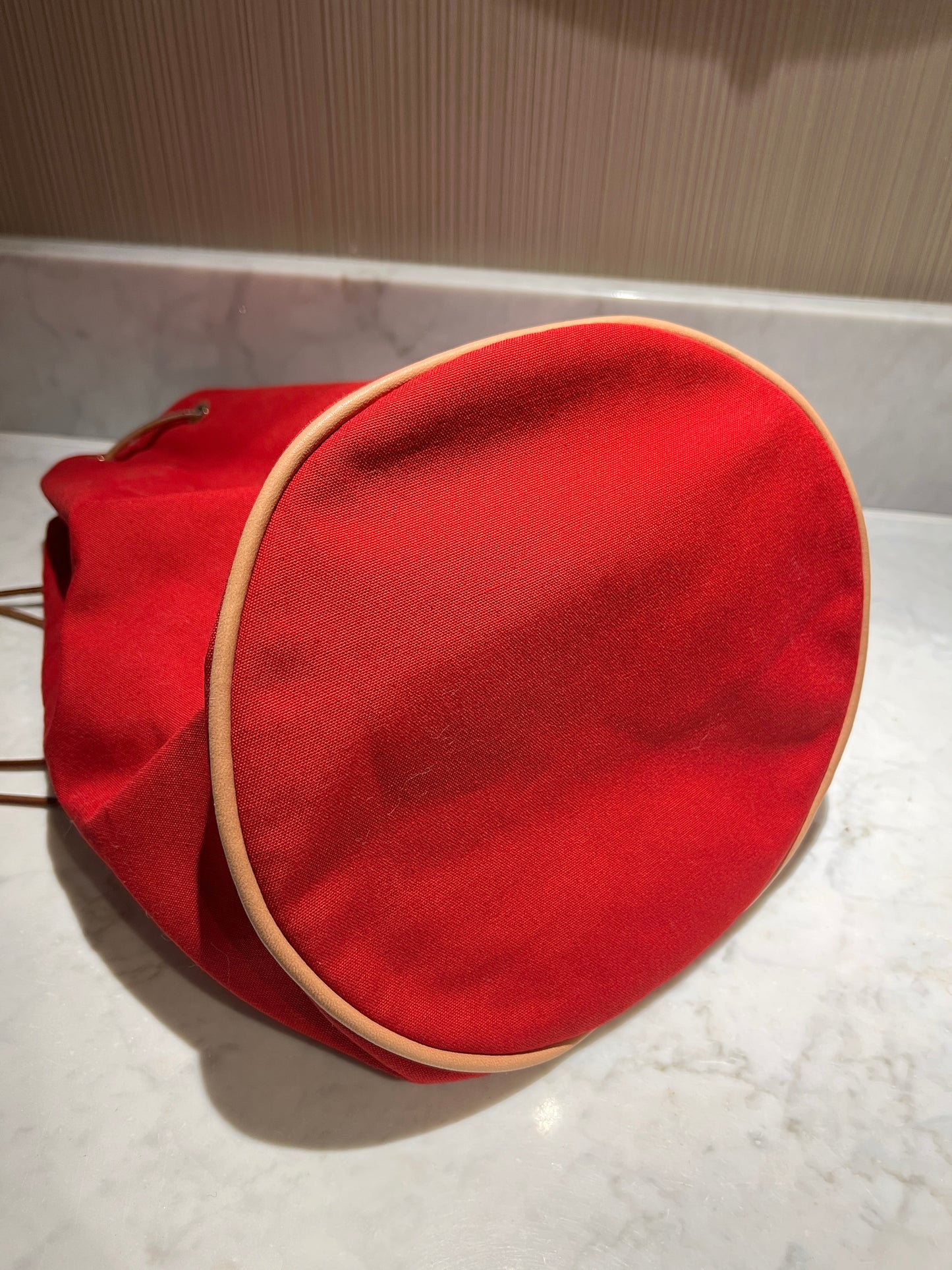 HERMES Vintage Backpack中古紅色帆布金扣皮革肩帶背包皮肩背袋