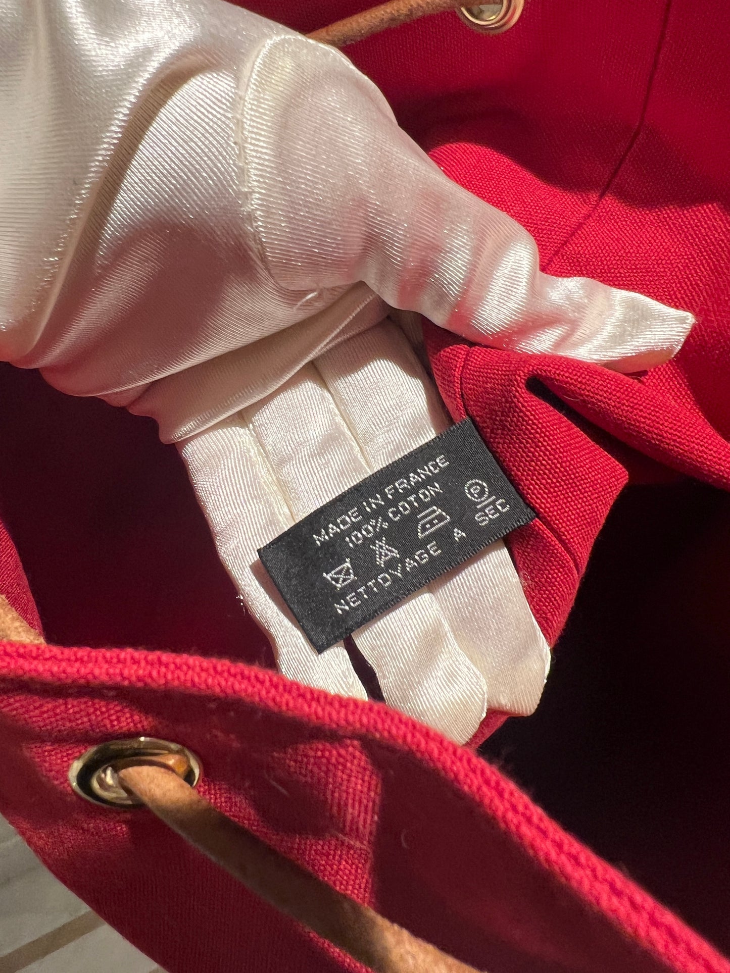 HERMES Vintage Backpack中古紅色帆布金扣皮革肩帶背包皮肩背袋