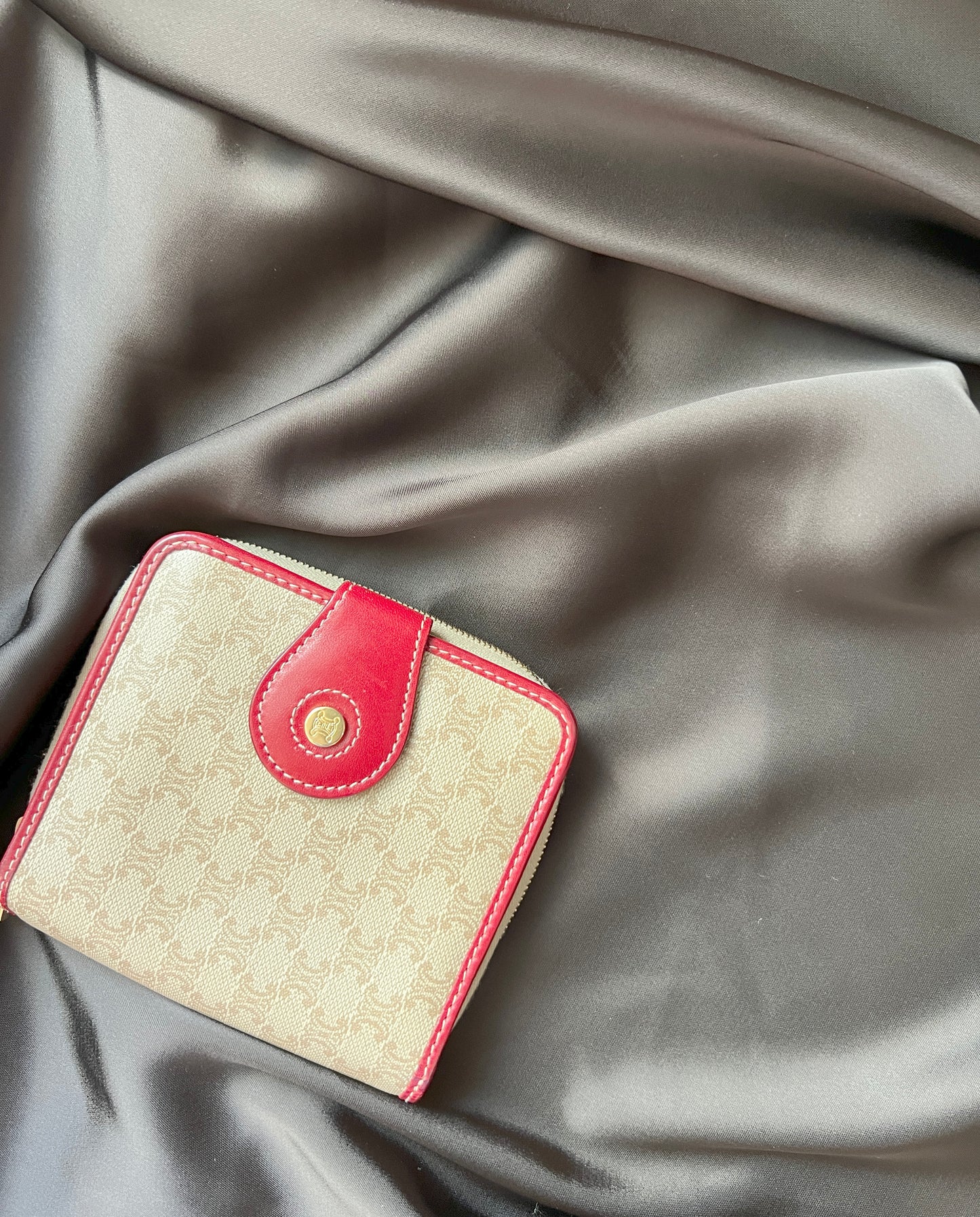Celine凱旋門啡色紅色零錢散子短錢包 日本中古二手Vintage