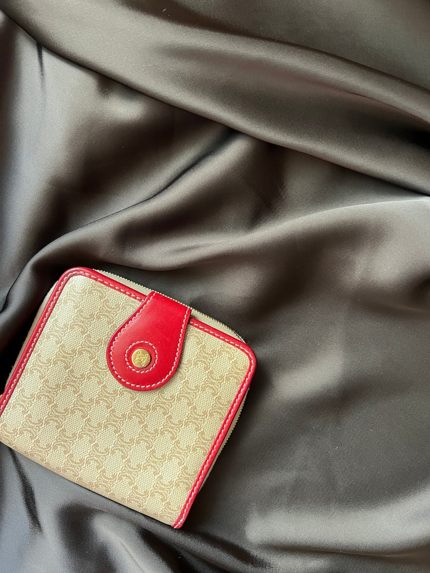 Celine凱旋門啡色紅色零錢散子短錢包 日本中古二手Vintage