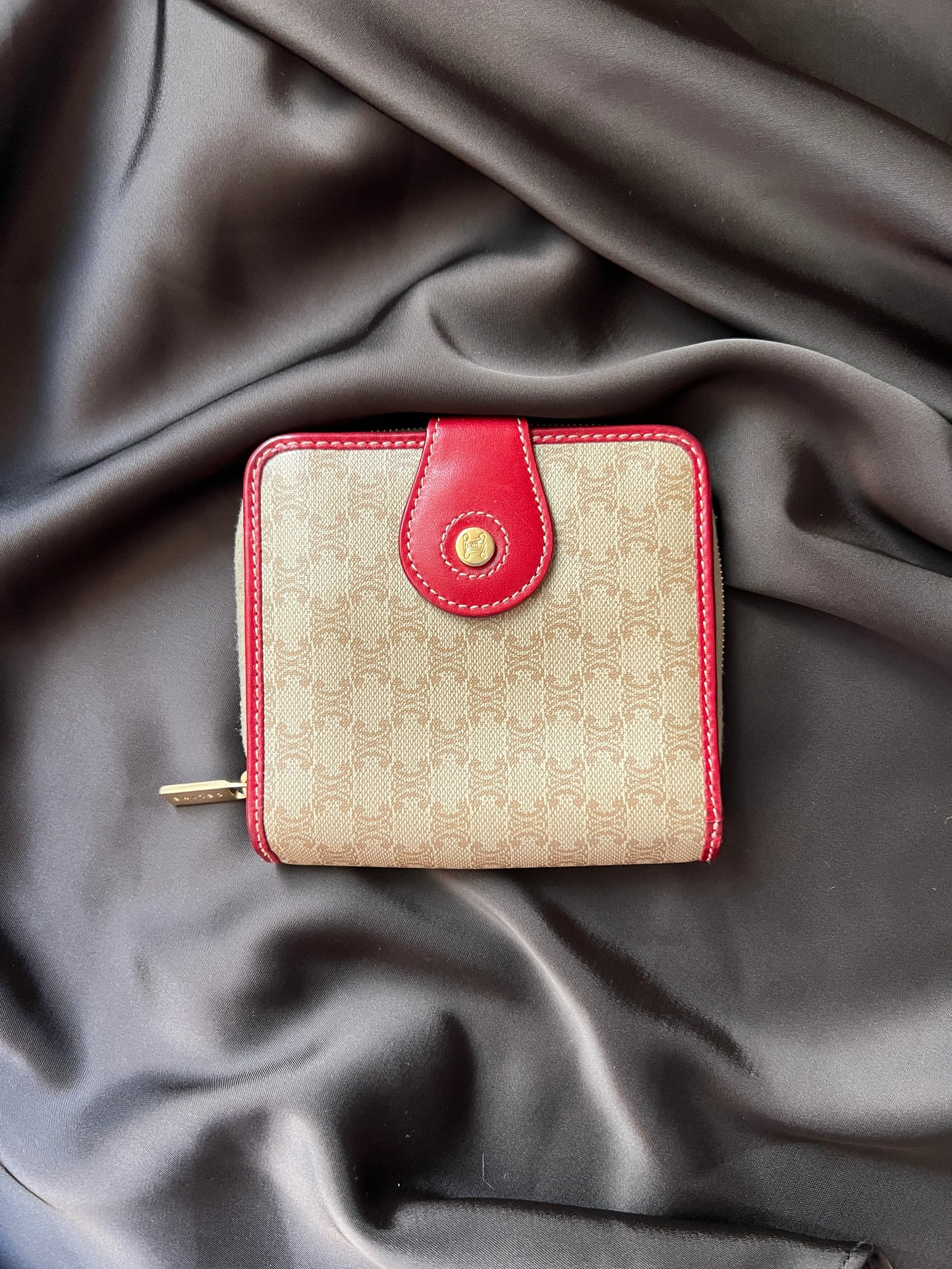 Celine凱旋門啡色紅色零錢散子短錢包 日本中古二手Vintage