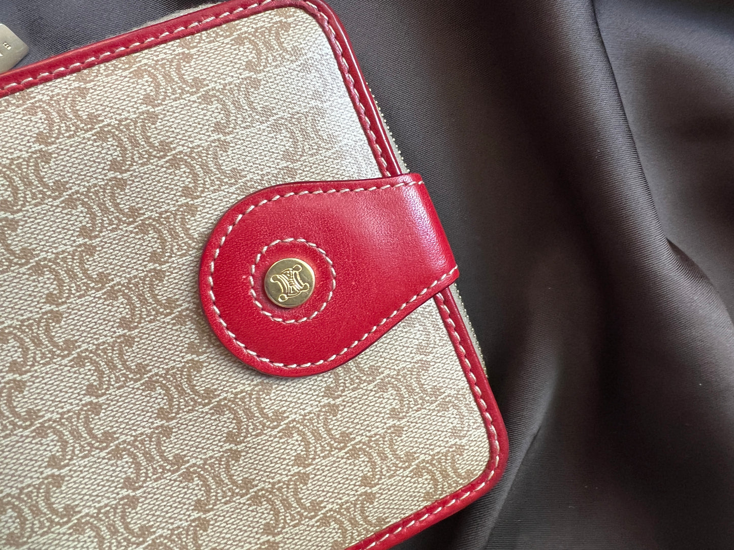Celine凱旋門啡色紅色零錢散子短錢包 日本中古二手Vintage