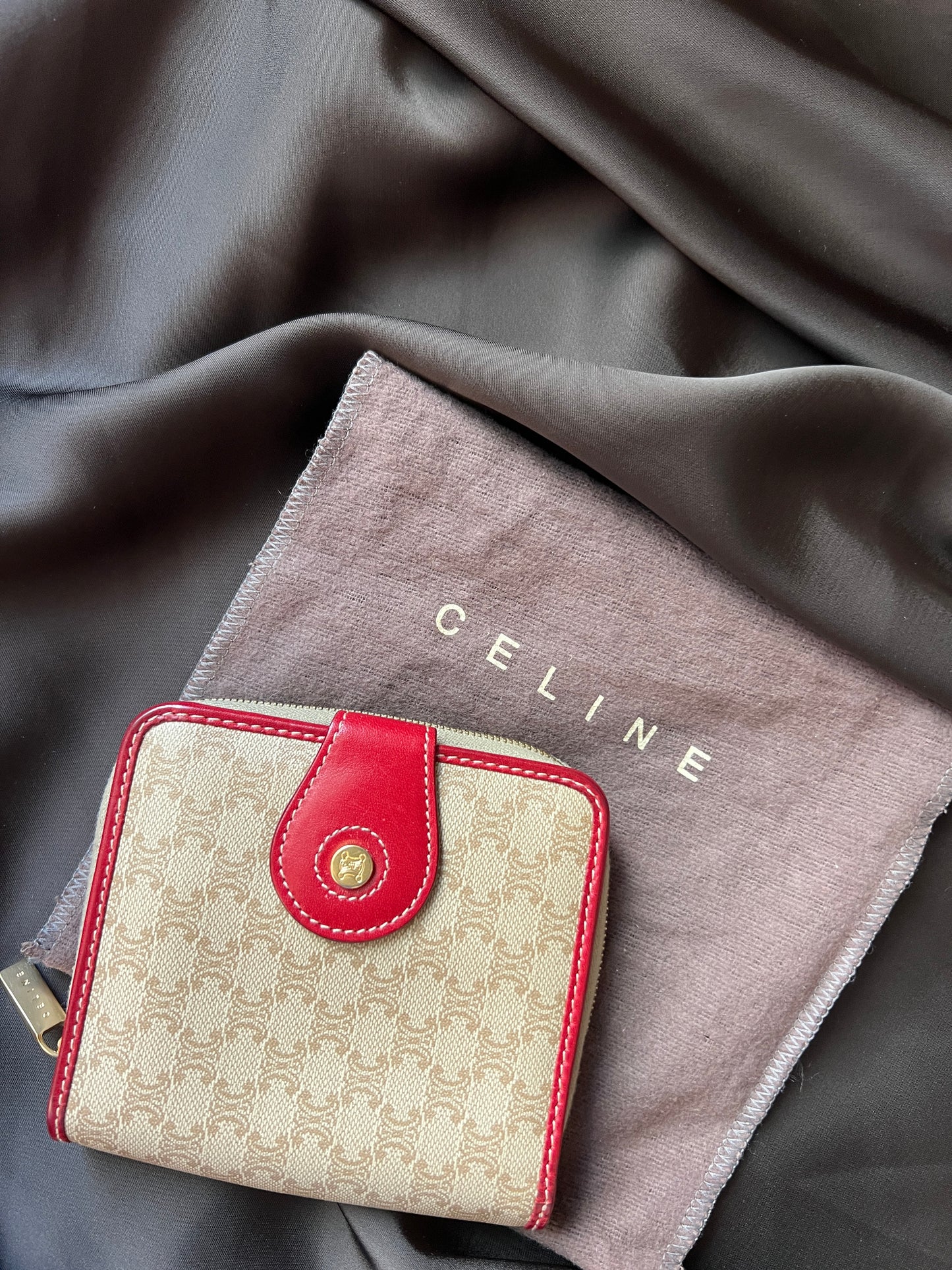Celine凱旋門啡色紅色零錢散子短錢包 日本中古二手Vintage