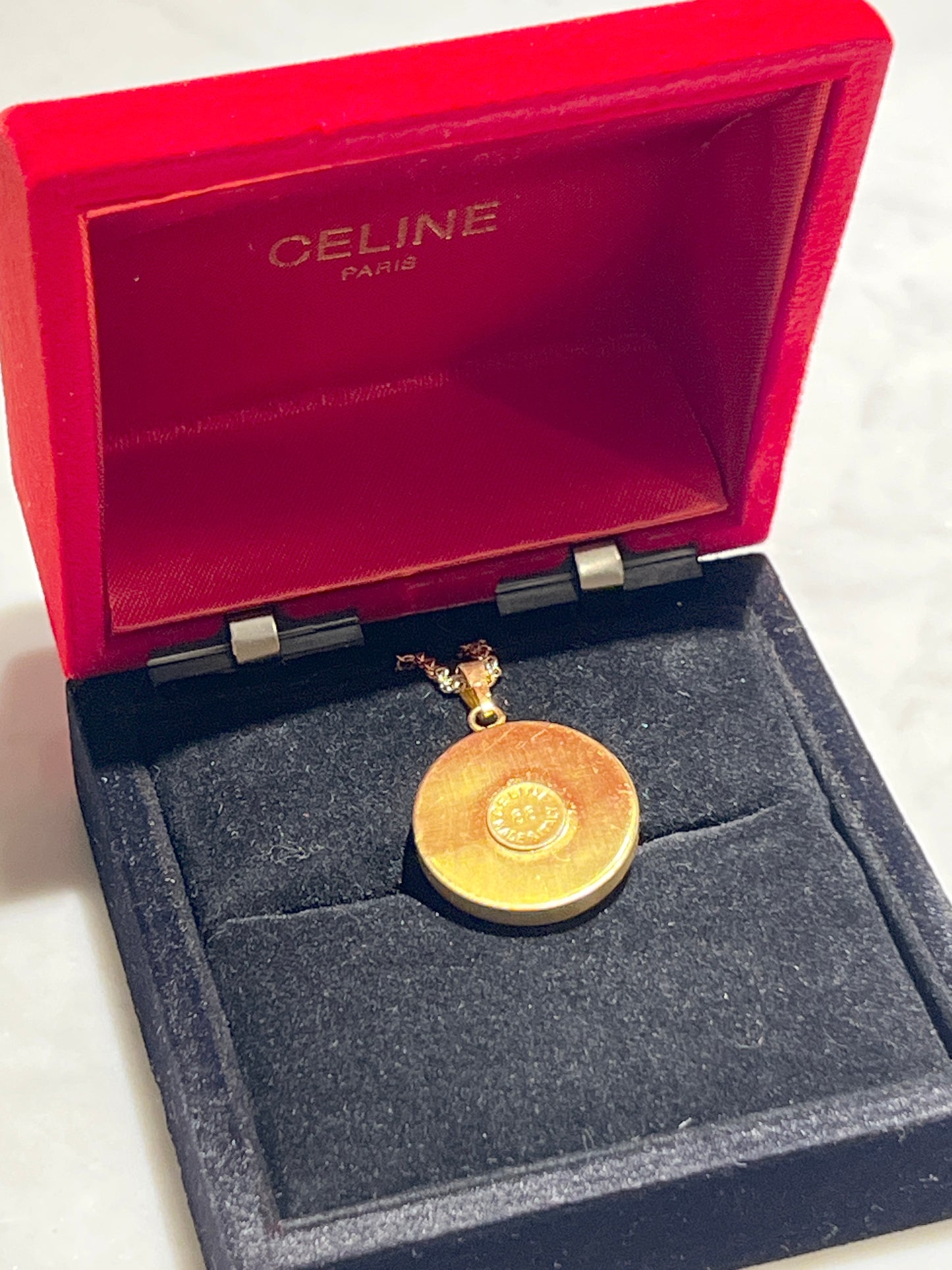 Celine 18K金環形珍珠吊墜中古頸鏈項鏈