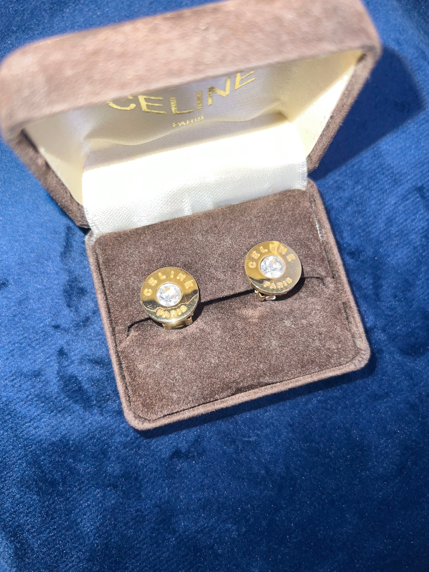Celine Paris稀有環形水鑽耳夾耳環