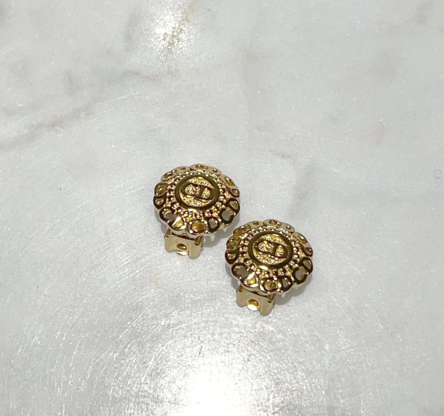 Dior極美品稀有款式滿版CD環形金色耳夾 日本中古二手vintage