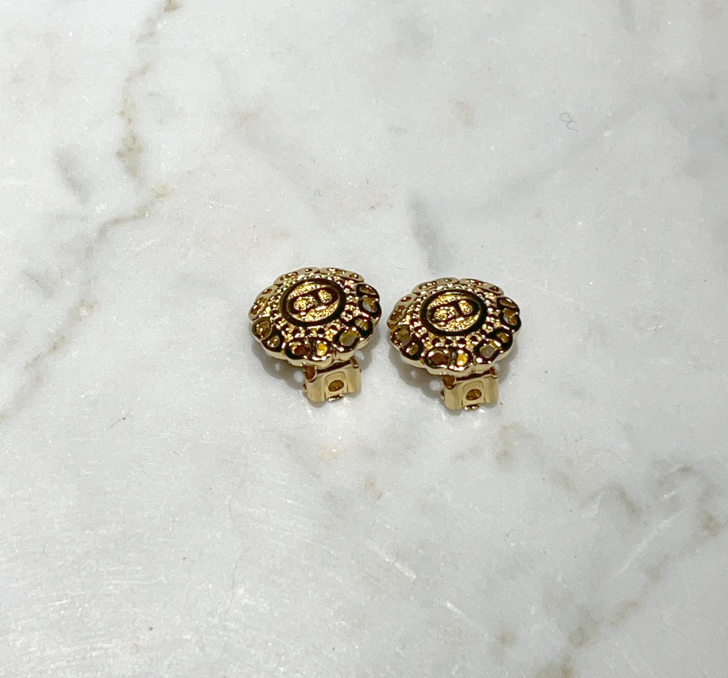Dior極美品中古vintage稀有CD環形金色耳夾 情人節禮物絨面首飾盒