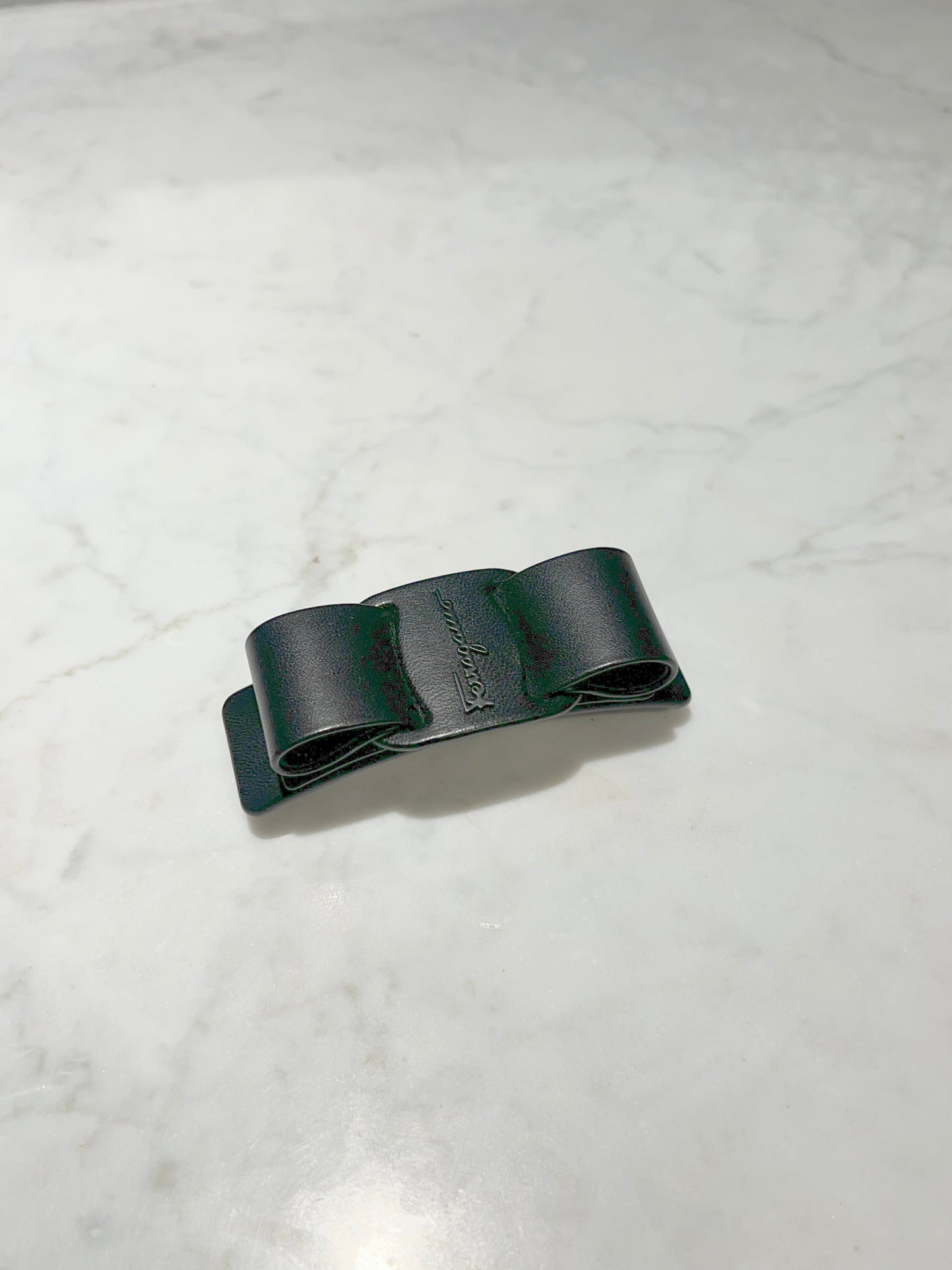 Ferragamo皮革蝴蝶結氣質髮夾 原裝盒塵袋 日本中古二手vintage