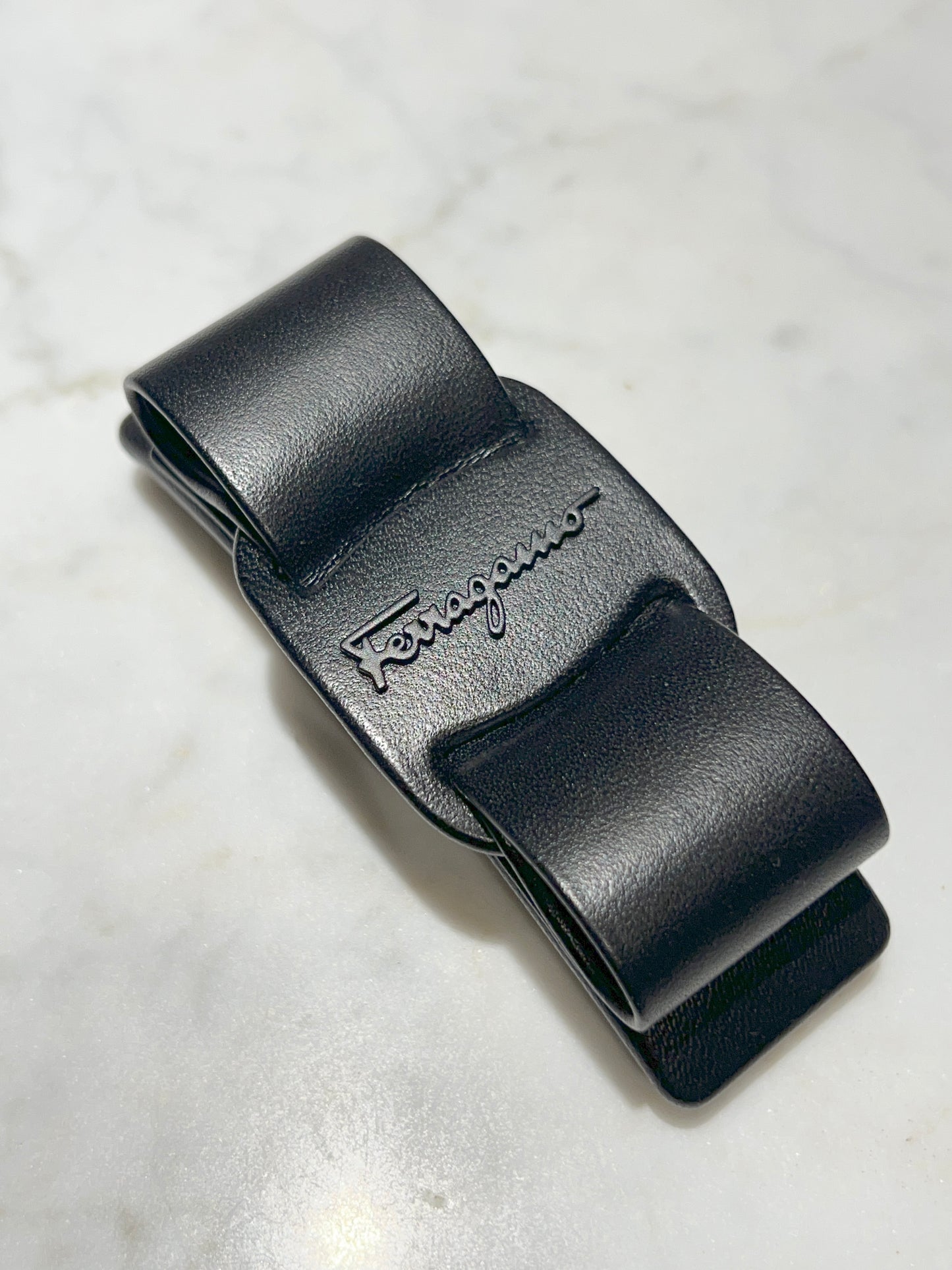 Ferragamo皮革蝴蝶結氣質髮夾 原裝盒塵袋 日本中古二手vintage