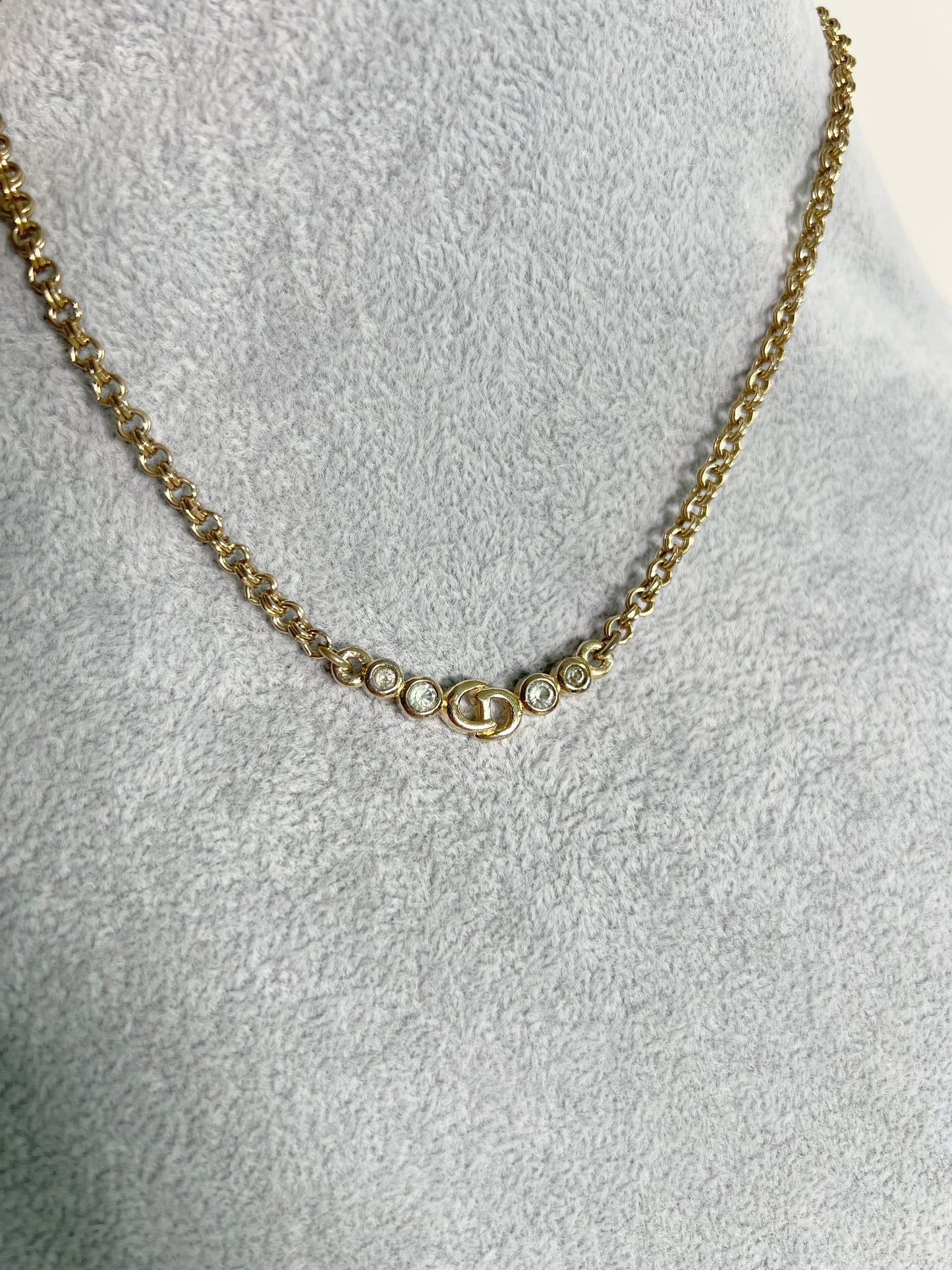 Dior中古人氣CD鍍金水鑽鎖骨鏈頸鏈項鏈