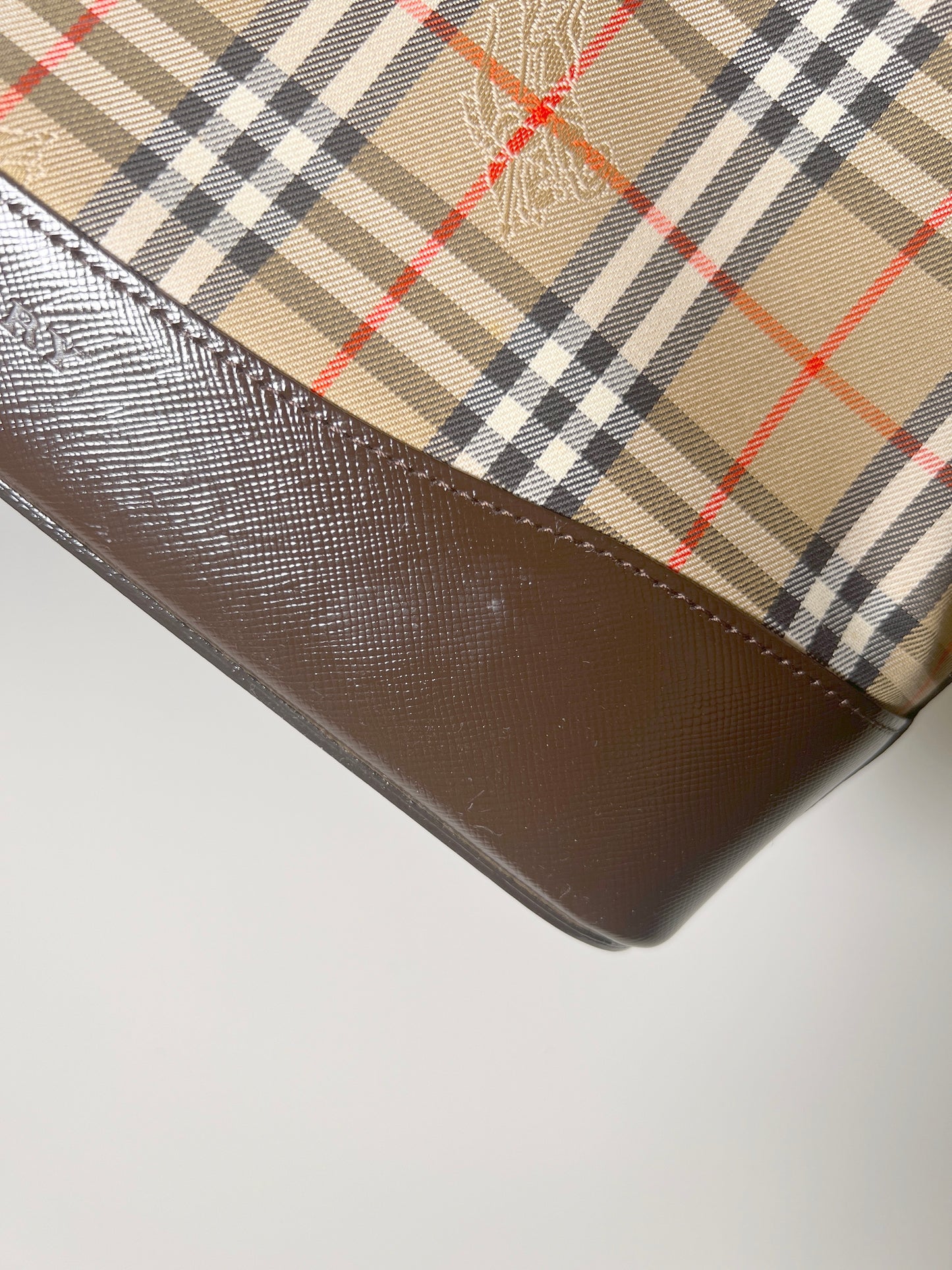 Burberry經典格仔戰馬長形啡色腋下包手提肩背袋 日本中古