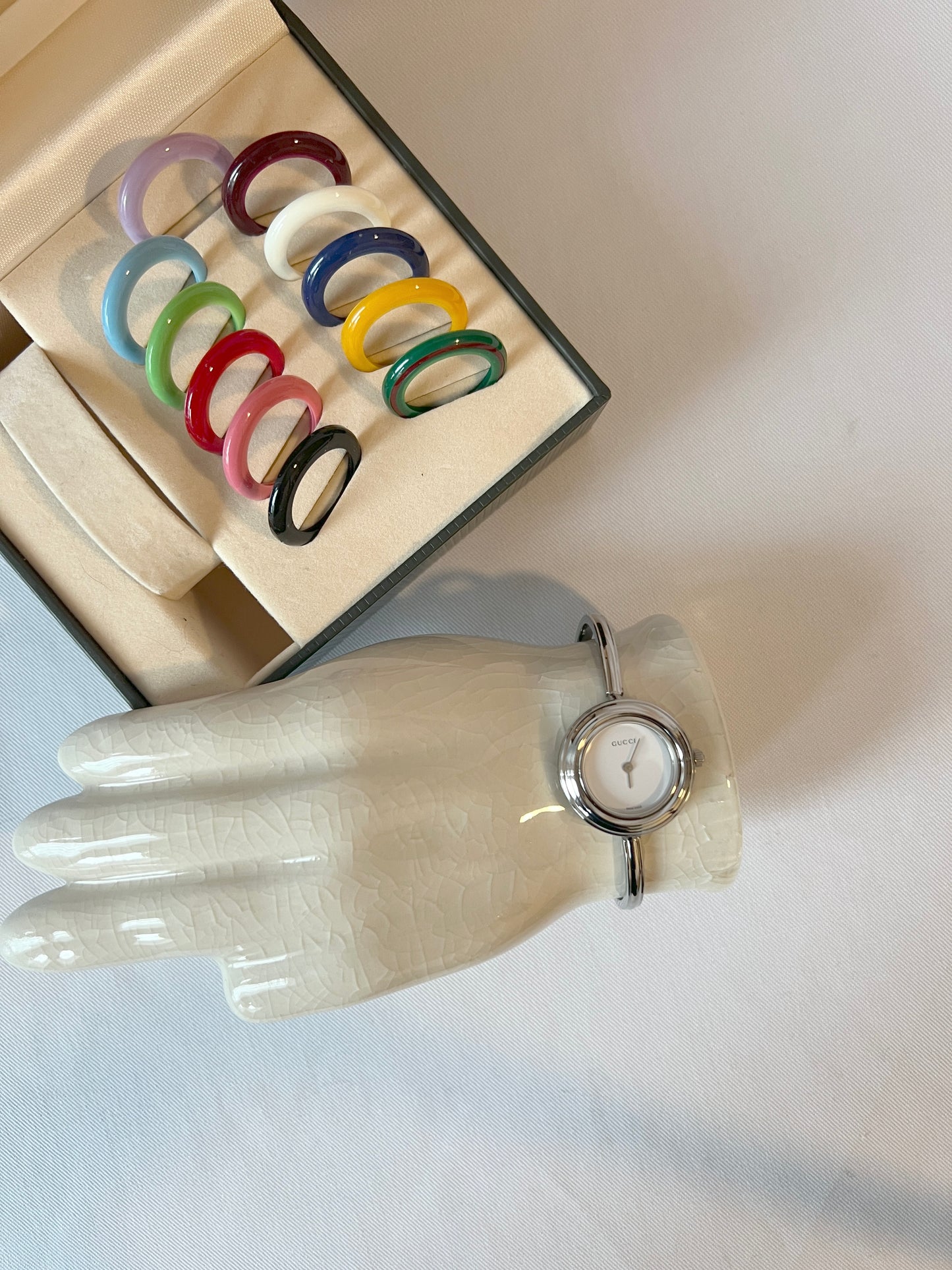 Gucci Bezel watch銀色中古手錶 12色外圈正常運作 盒保證卡書仔
