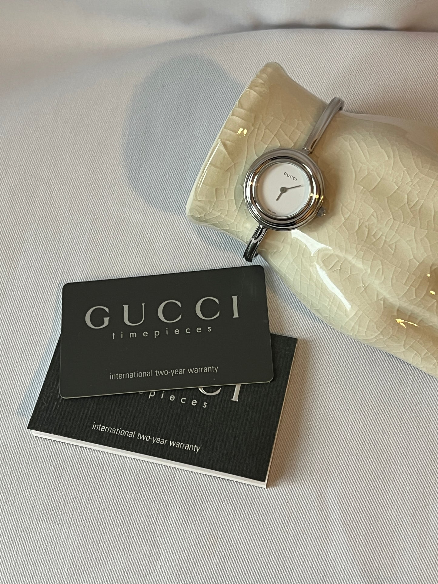 Gucci Bezel watch銀色中古手錶 12色外圈正常運作 盒保證卡書仔