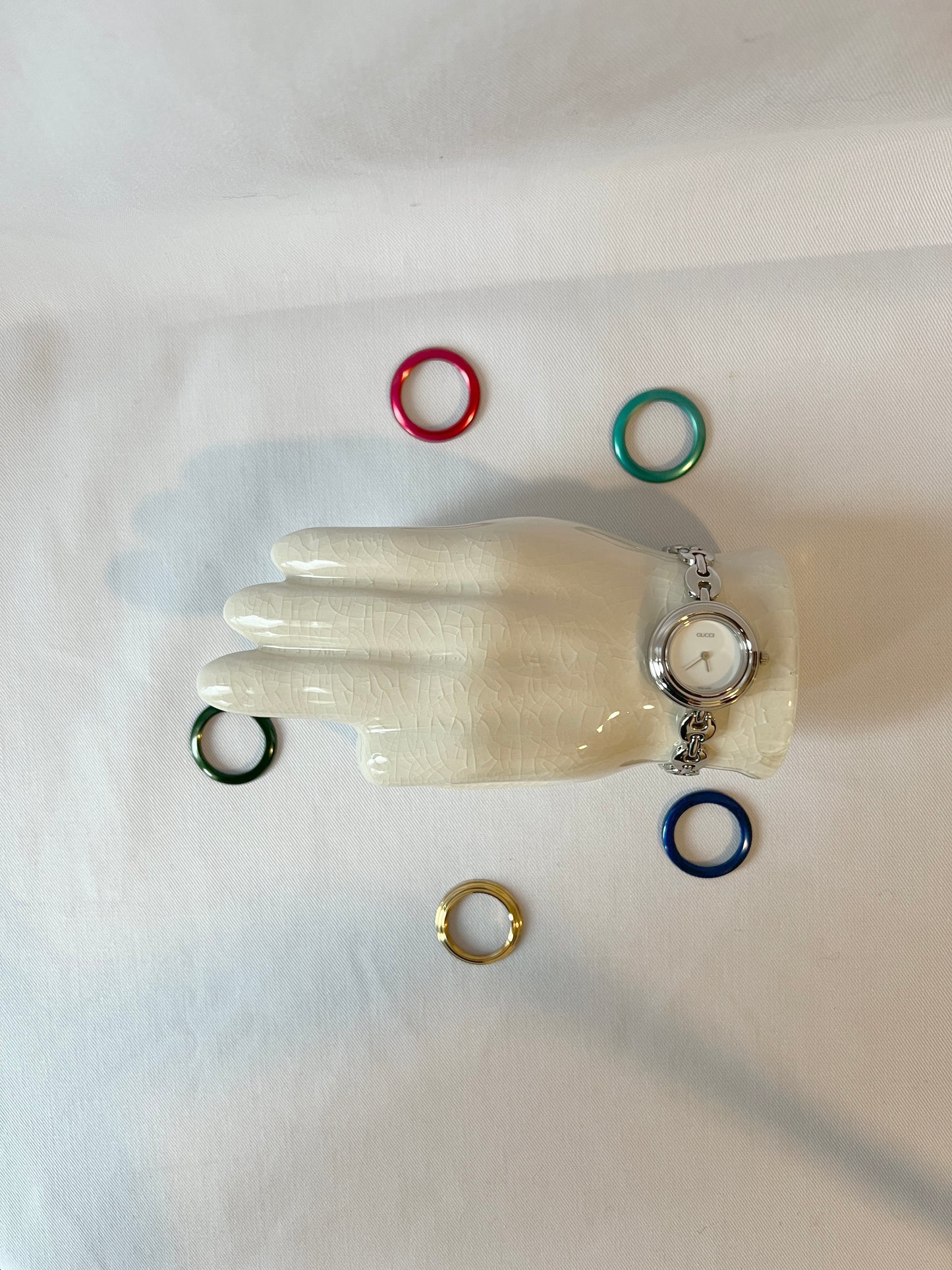 Gucci Change Bezel銀色中古手錶 6色外圈正常運作手鏈可按長度拆