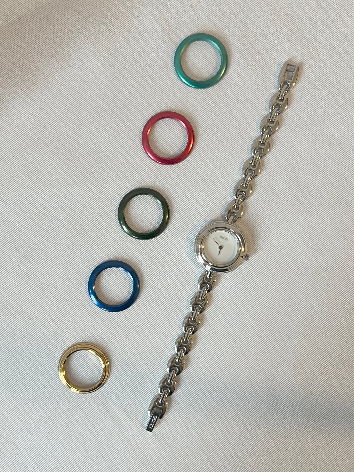 Gucci Change Bezel銀色中古手錶 6色外圈正常運作手鏈可按長度拆