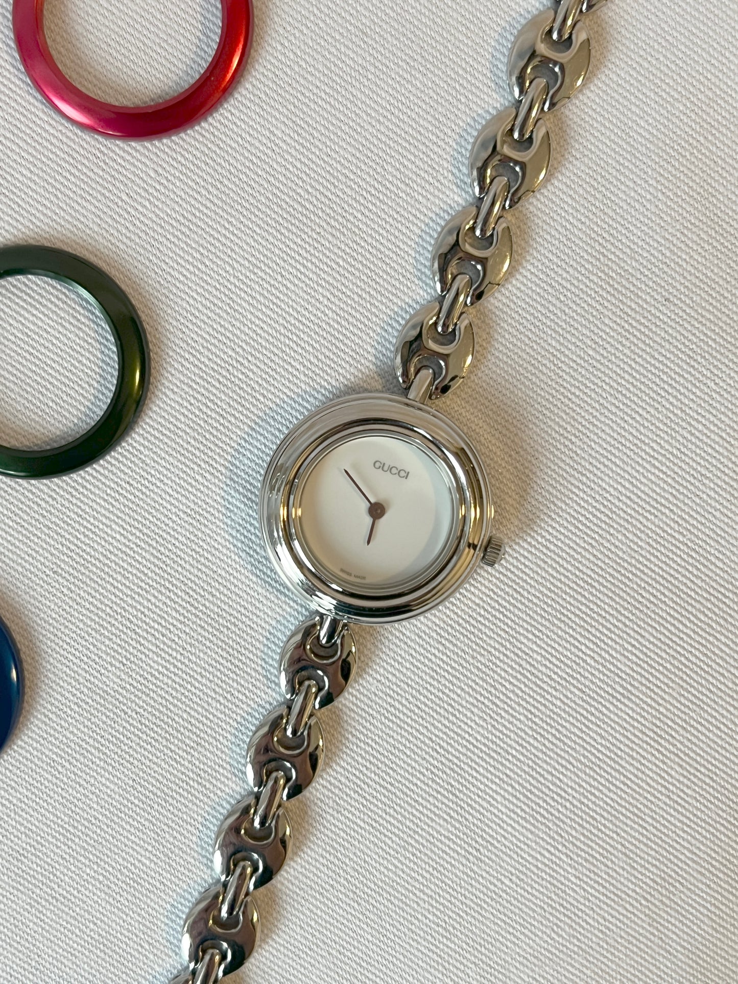 Gucci Change Bezel銀色中古手錶 6色外圈正常運作手鏈可按長度拆