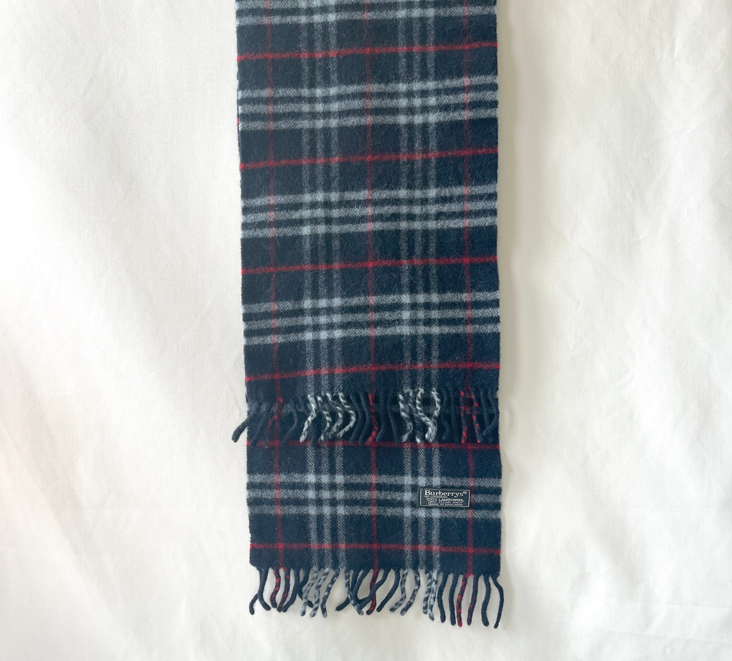 Burberry Scarf經典深藍色格紋流蘇頸巾 全羊毛