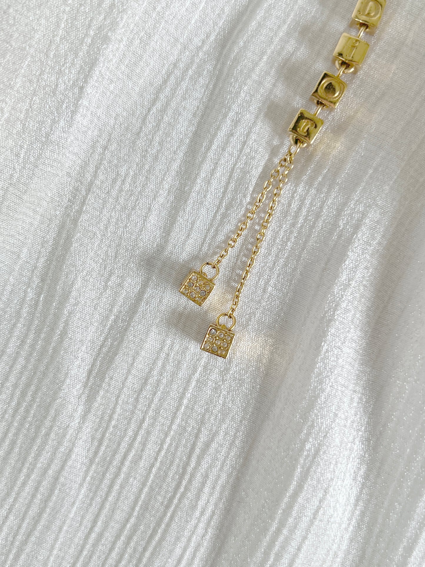 Dior金色立方體罕有吊墜 水鑽頸鏈 日本中古vintage