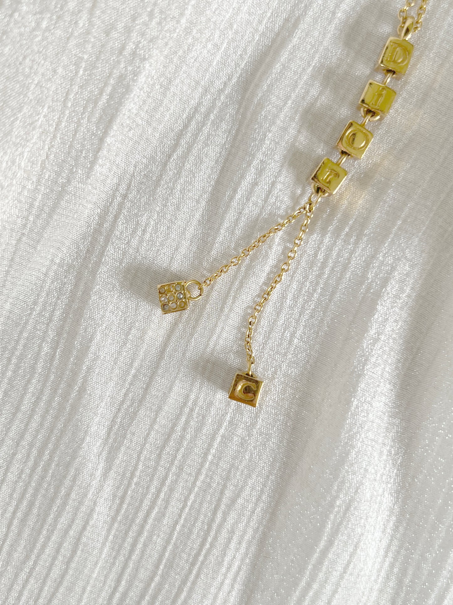 Dior金色立方體罕有吊墜 水鑽頸鏈 日本中古vintage
