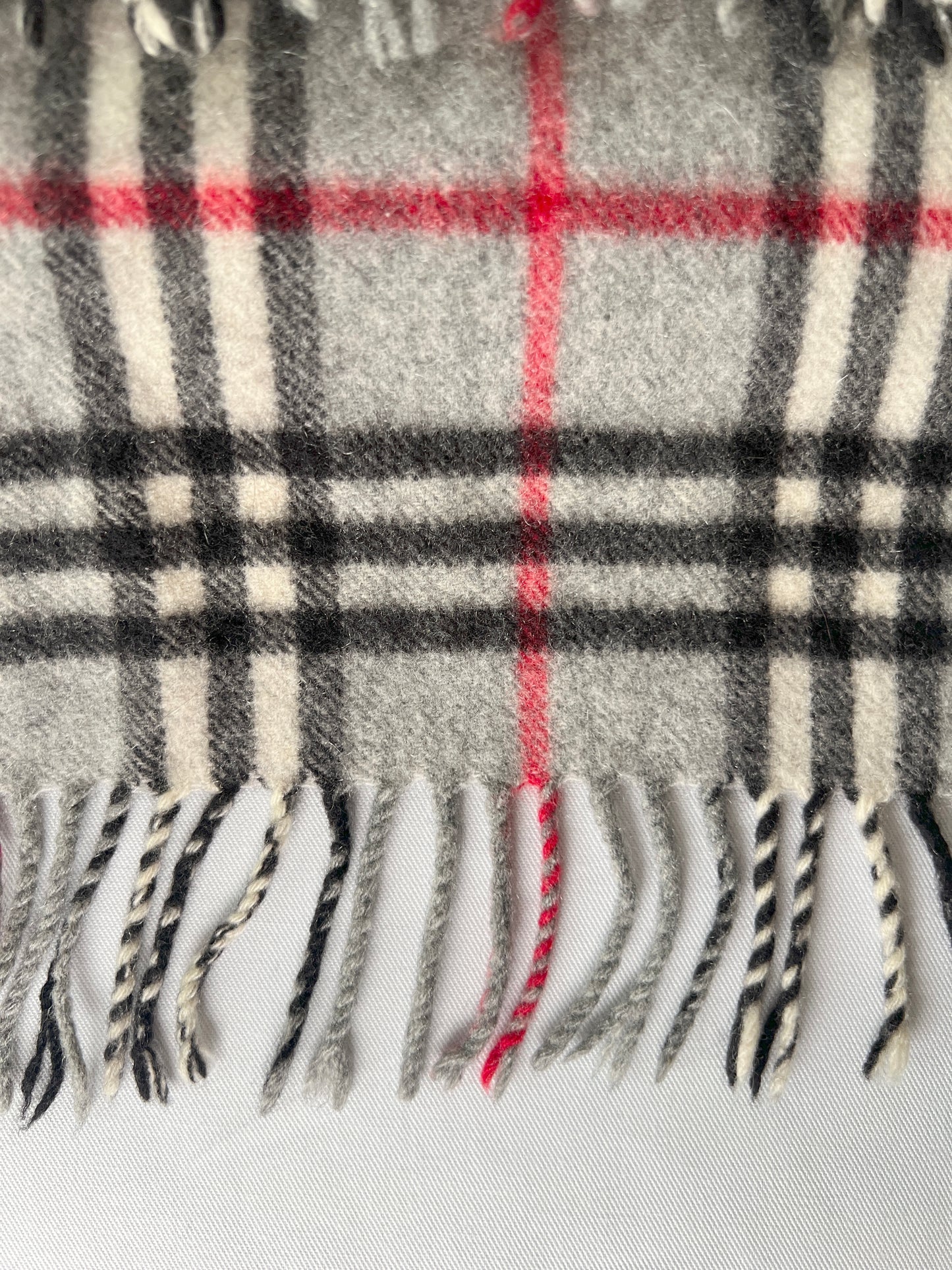 Burberry Scarf經典灰色格紋流蘇頸巾 全羊毛 日本中古Vintage