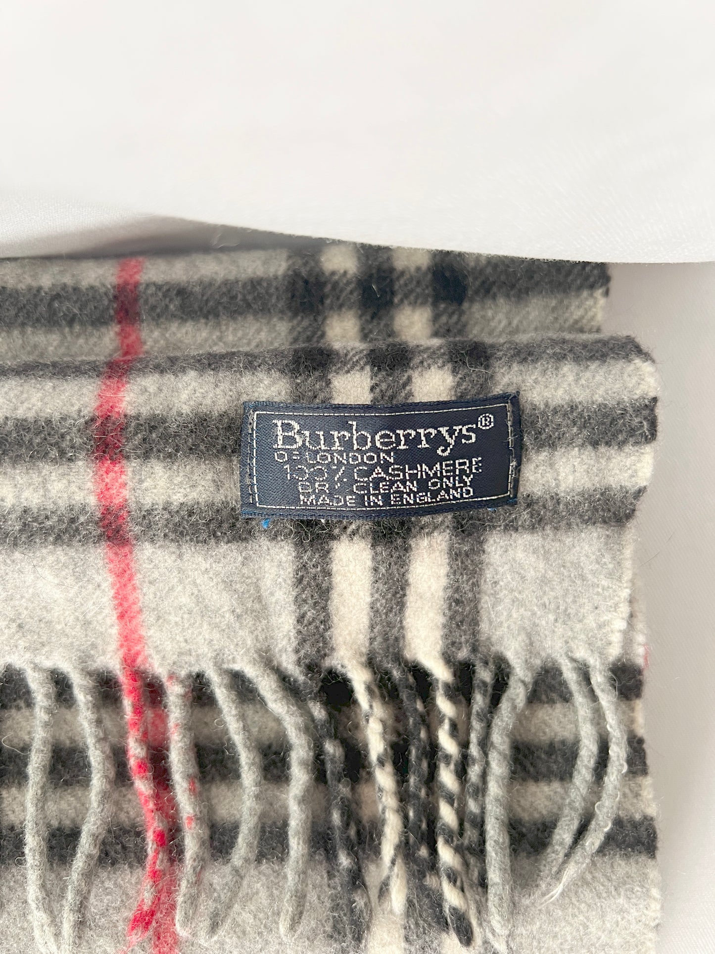 Burberry Scarf經典灰色格紋流蘇頸巾 全羊毛 日本中古Vintage