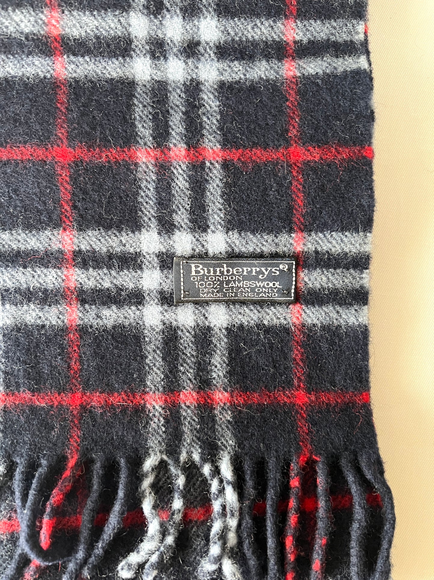 Burberry Scarf經典深藍色格紋流蘇頸巾 全羊毛