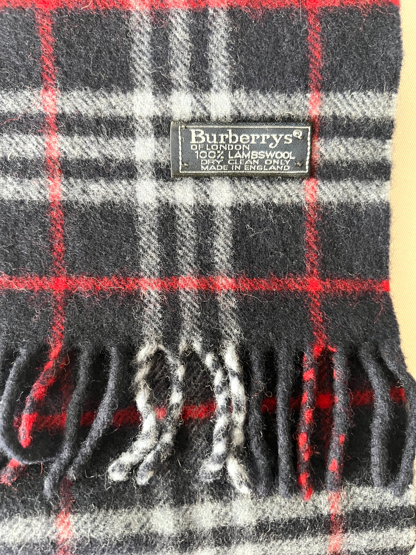 Burberry Scarf經典深藍色格紋流蘇頸巾 全羊毛