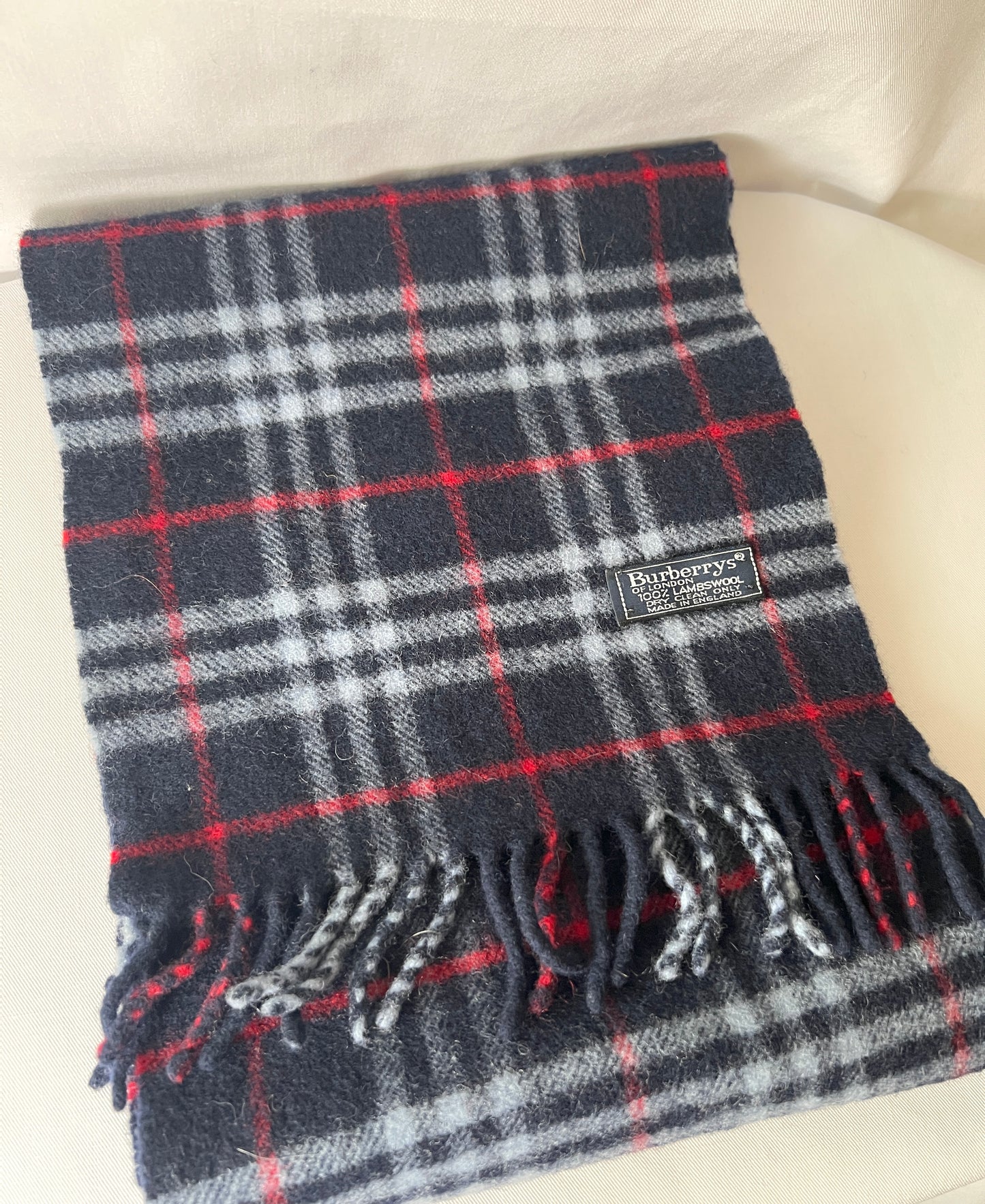 Burberry Scarf經典深藍色格紋流蘇頸巾 全羊毛