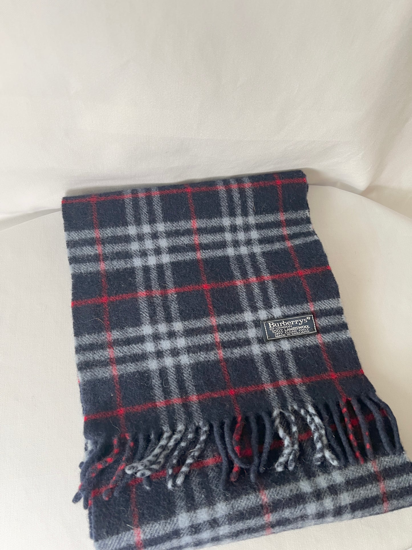 Burberry Scarf經典深藍色格紋流蘇頸巾 全羊毛