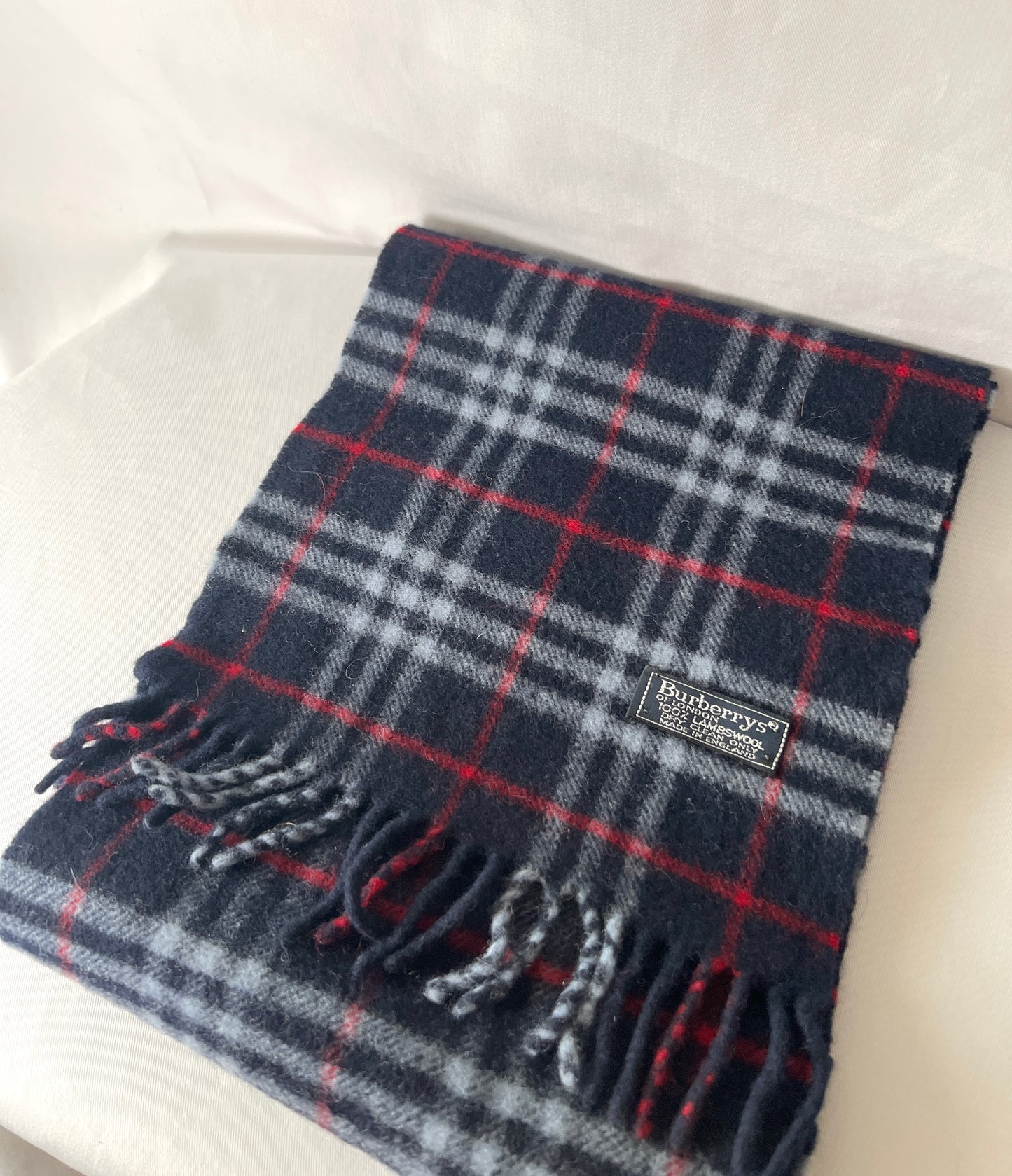Burberry Scarf經典深藍色格紋流蘇頸巾 全羊毛