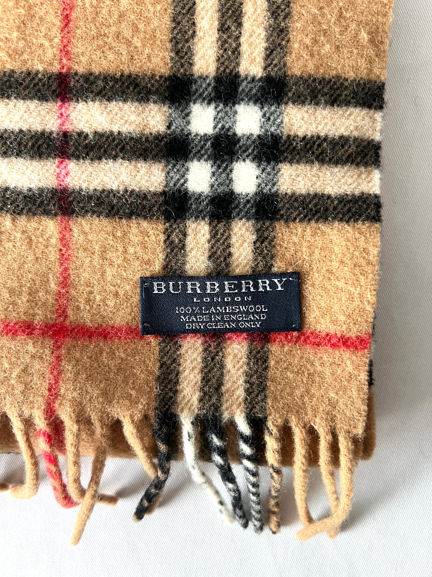 Burberry Scarf經典啡色格紋流蘇頸巾 全羊毛