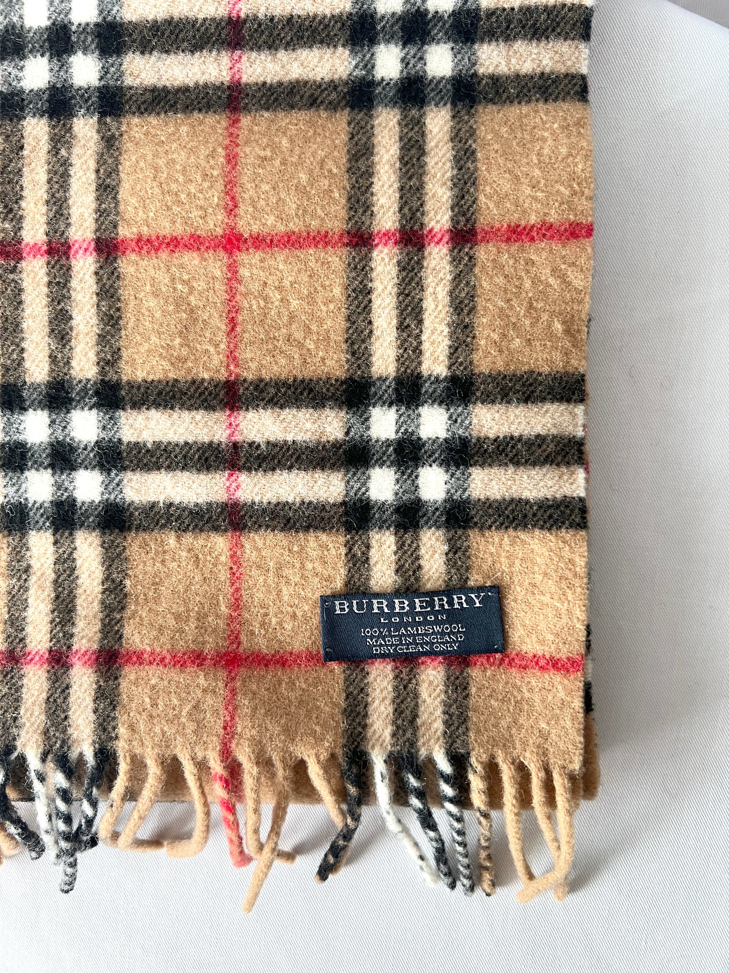 Burberry Scarf經典啡色格紋流蘇頸巾 全羊毛