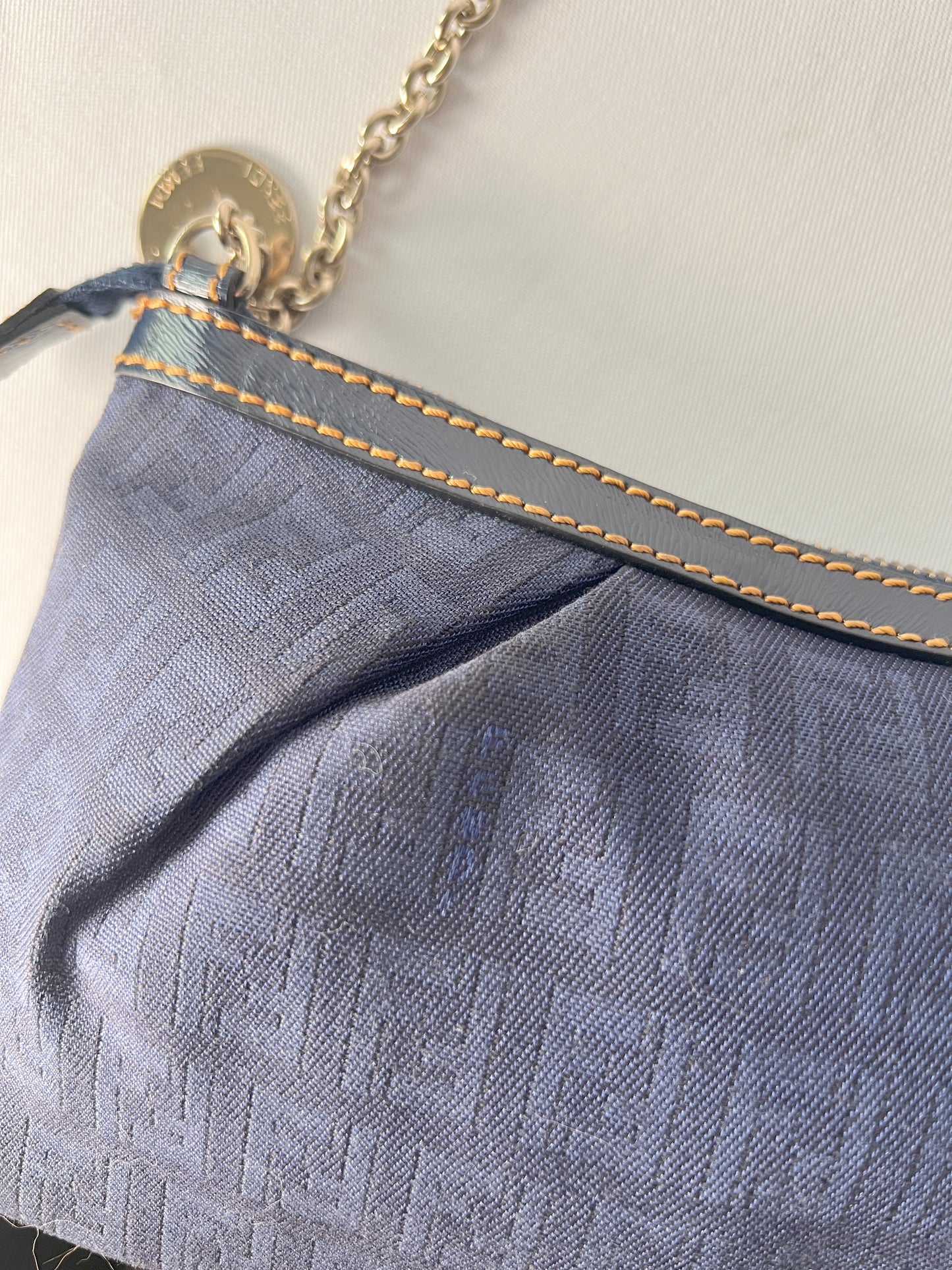 Fendi Zucca極美品深藍色老花心形星形吊飾手提袋 保證卡