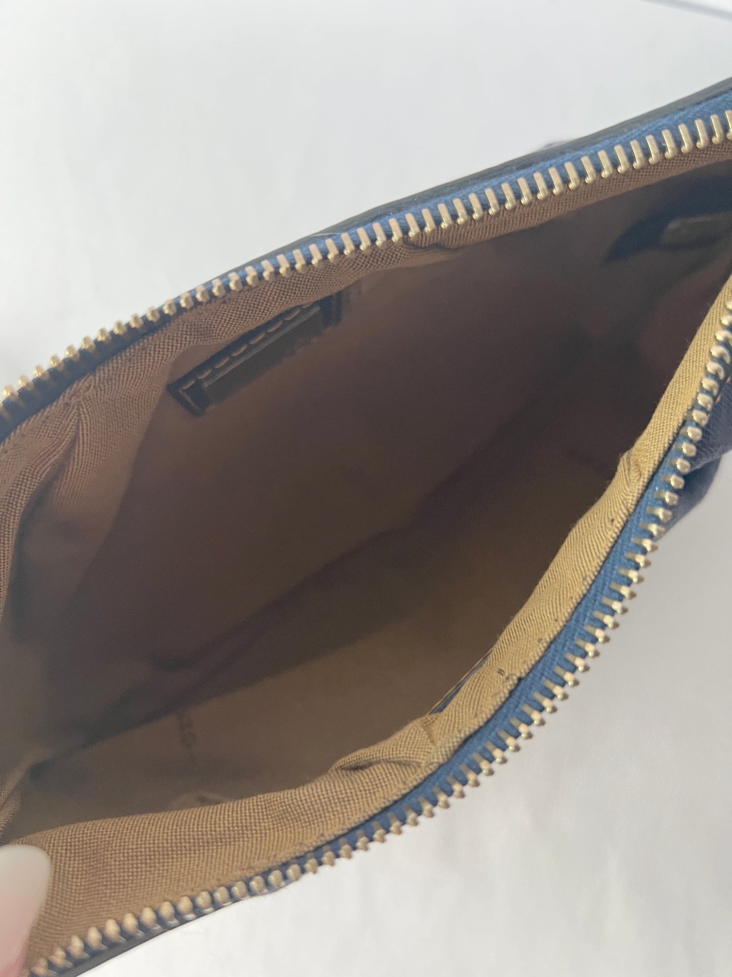 Fendi Zucca極美品深藍色老花心形星形吊飾手提袋 保證卡