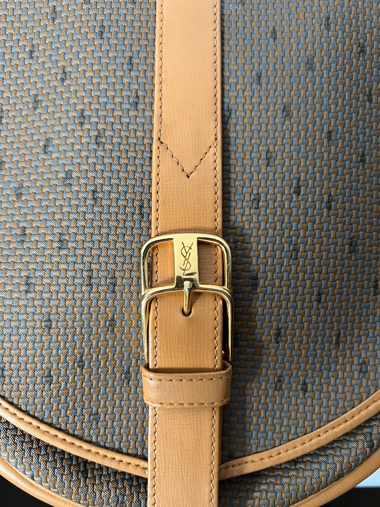 YSL啡色皮革斜揹包肩背袋 可調節肩帶 多個口袋 日本中古Vintage