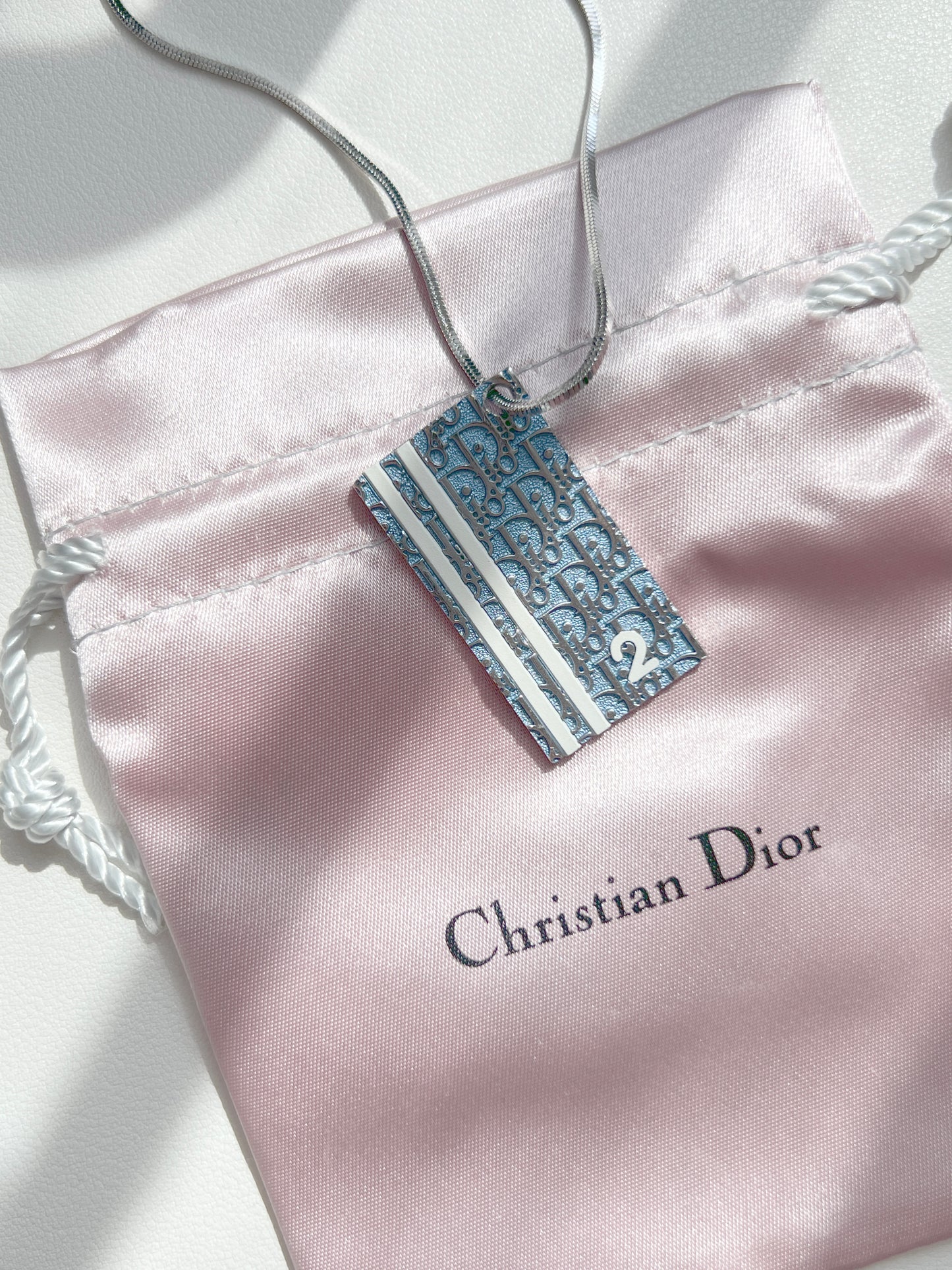 Dior藍色2號雙間吊墜銀色蛇骨頸鏈 原裝塵袋 絨面盒 日本中古