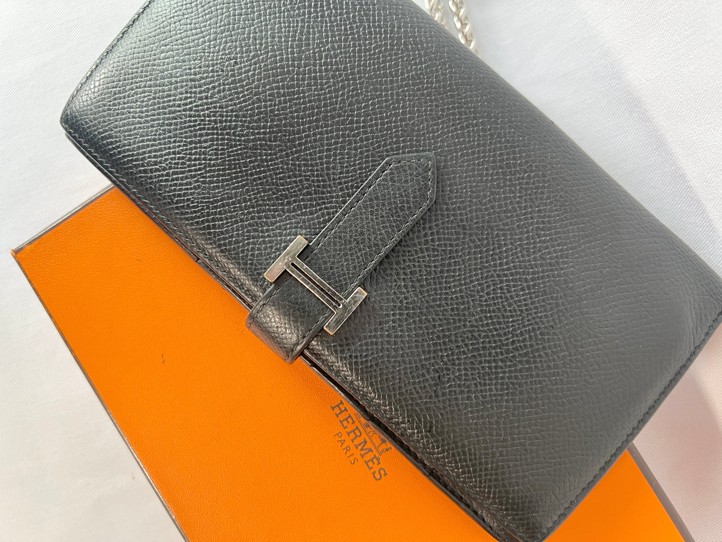HERMES Bearn Wallet 愛馬仕牛皮金剛色黑銀扣長夾 連原裝橙盒